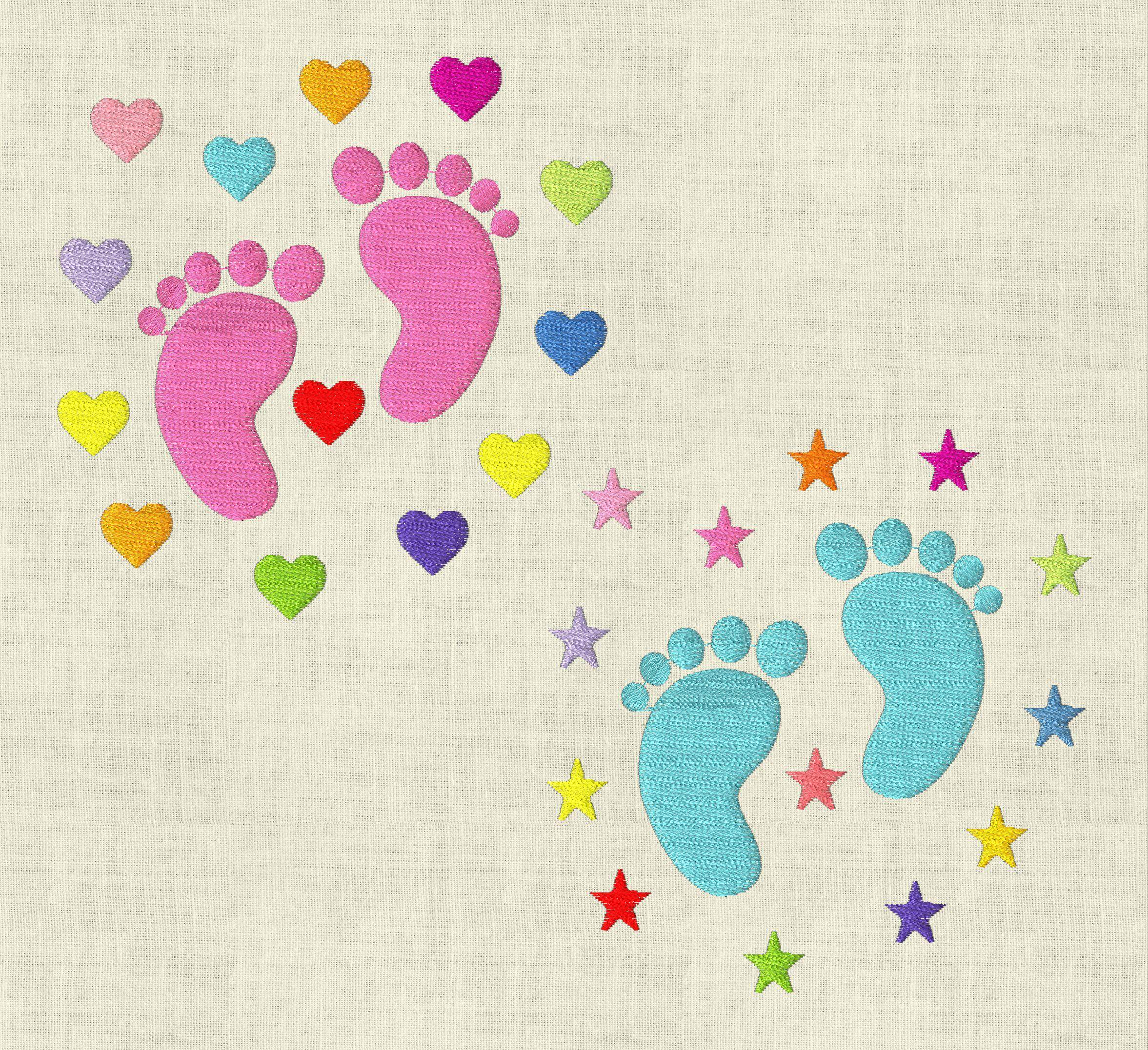 Stickdatei Baby Füße Stern Herz Set 341 - Sewando