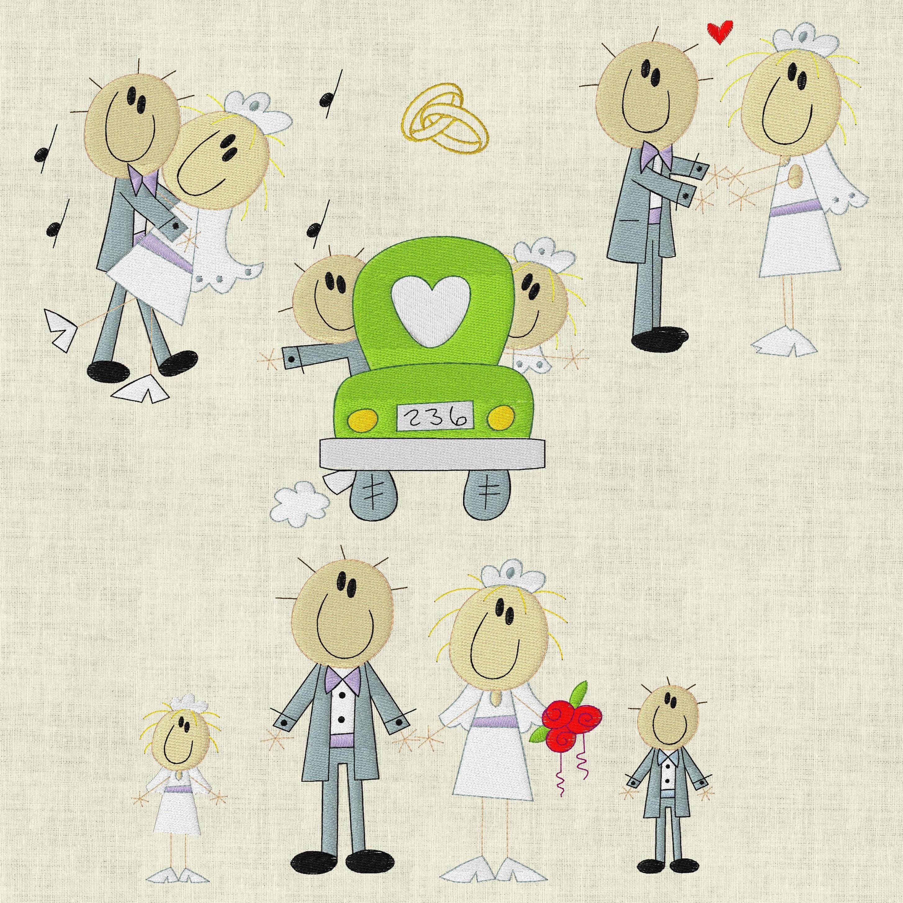Stickdatei Hochzeit Strichmännchen Set 257 - Sewando