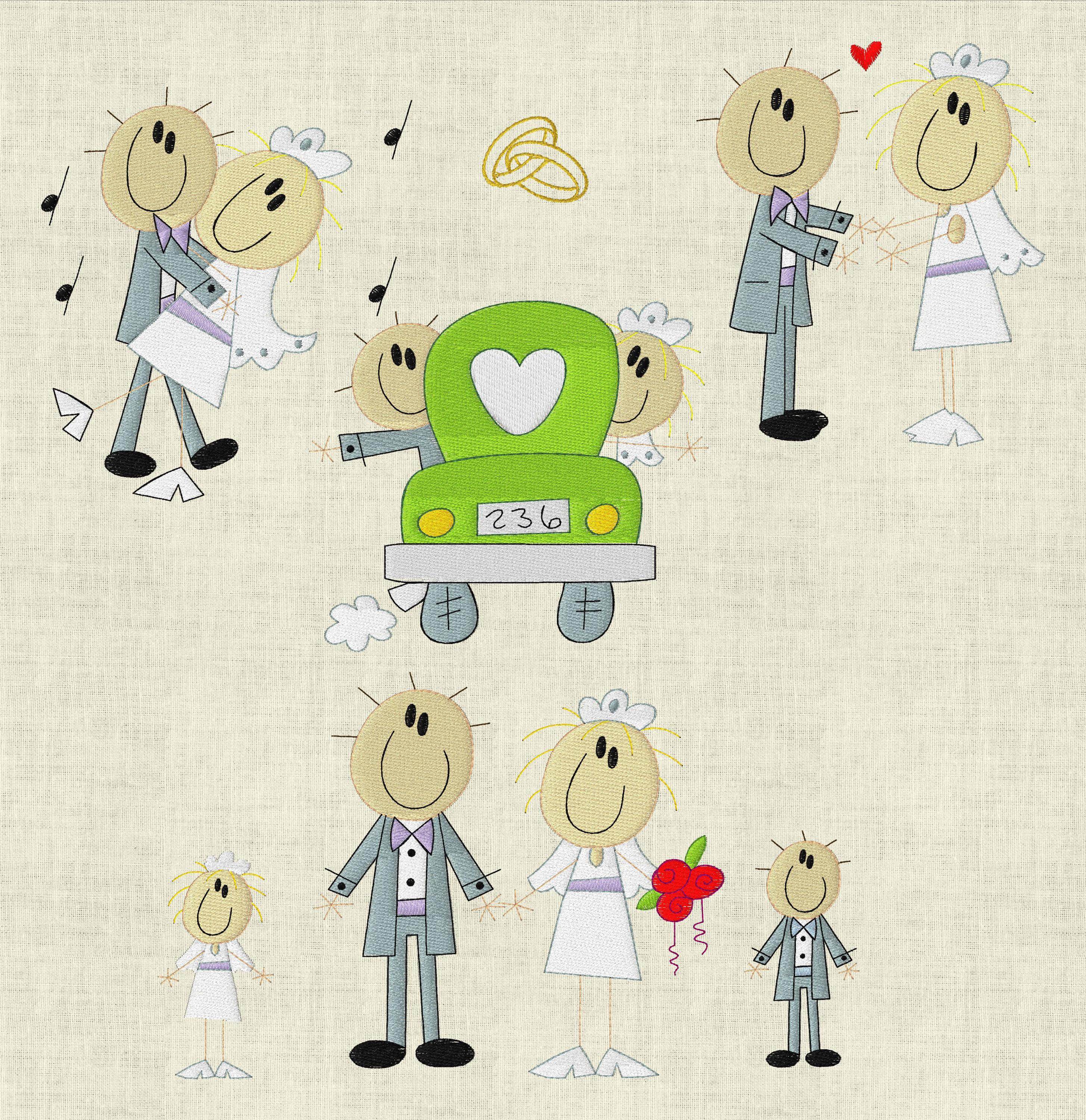 Stickdatei Hochzeit Strichmännchen Set 257 - Sewando