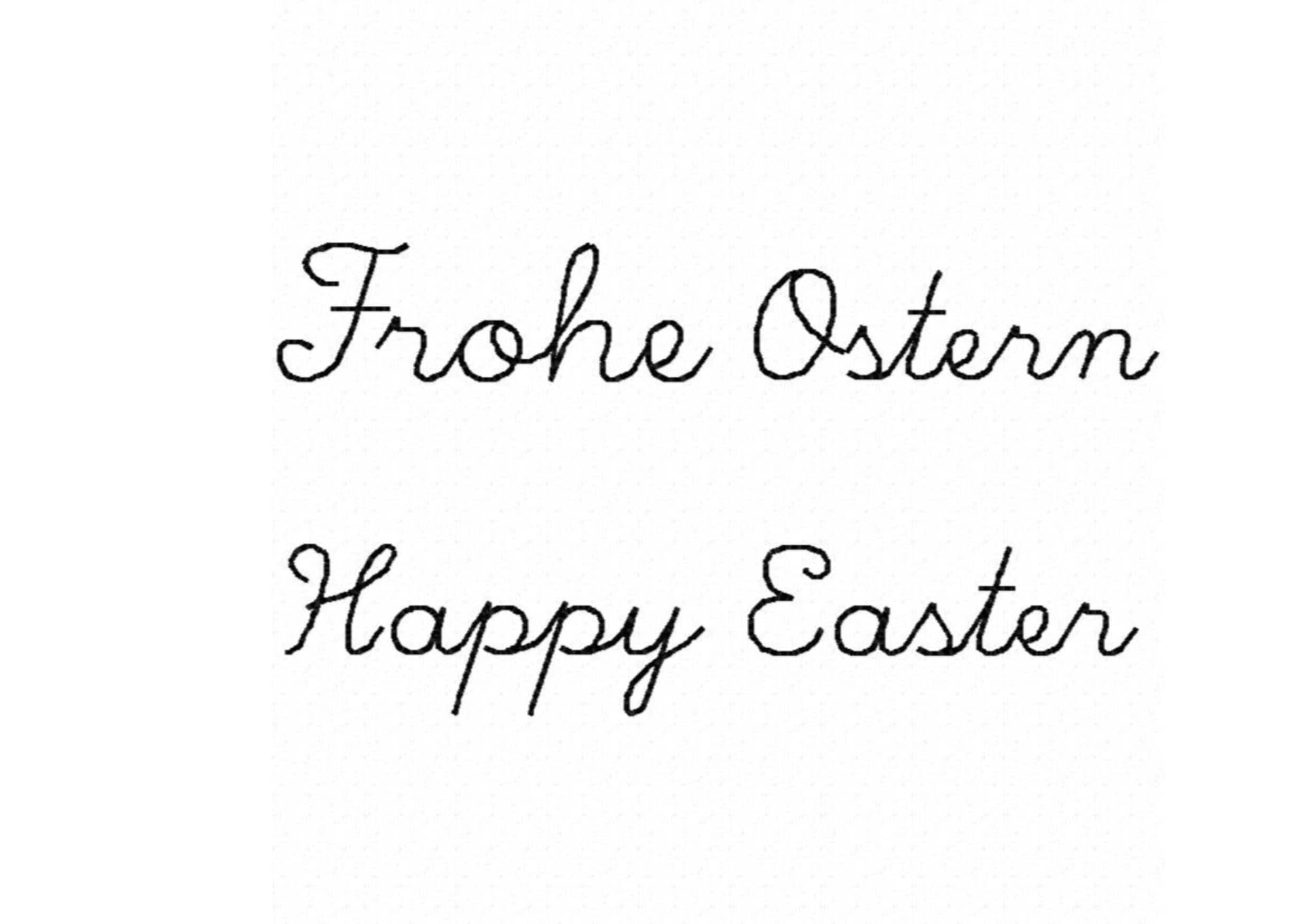 Stickdatei Schriftzug Frohe Ostern und Happy Easter, Rahmen ab 10 cm x 10 cm - Sewando