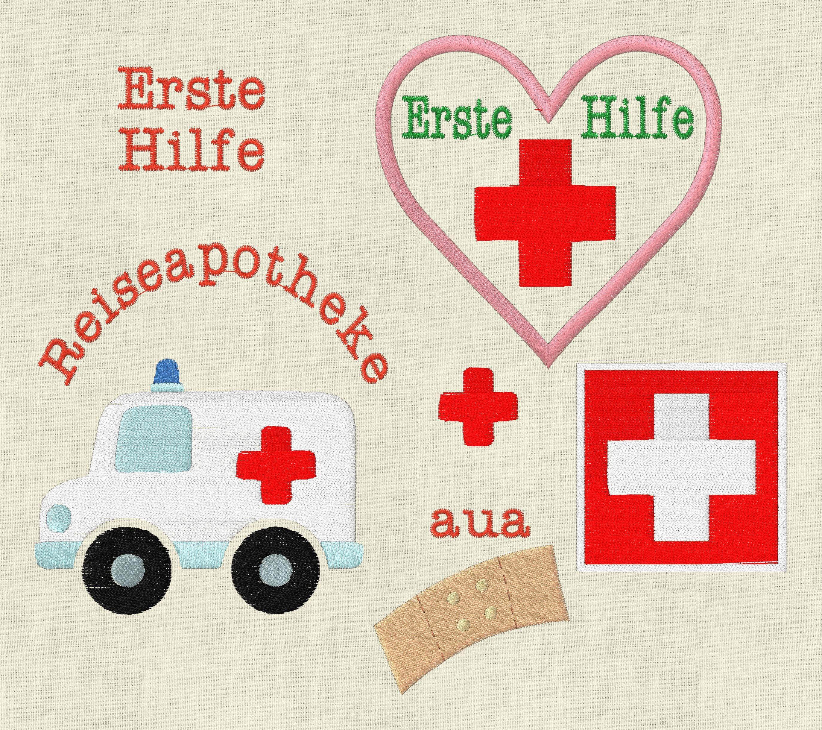 Stickdatei Erste Hilfe Reiseapotheke Urlaub 210 Maschinenstickerei - Sewando