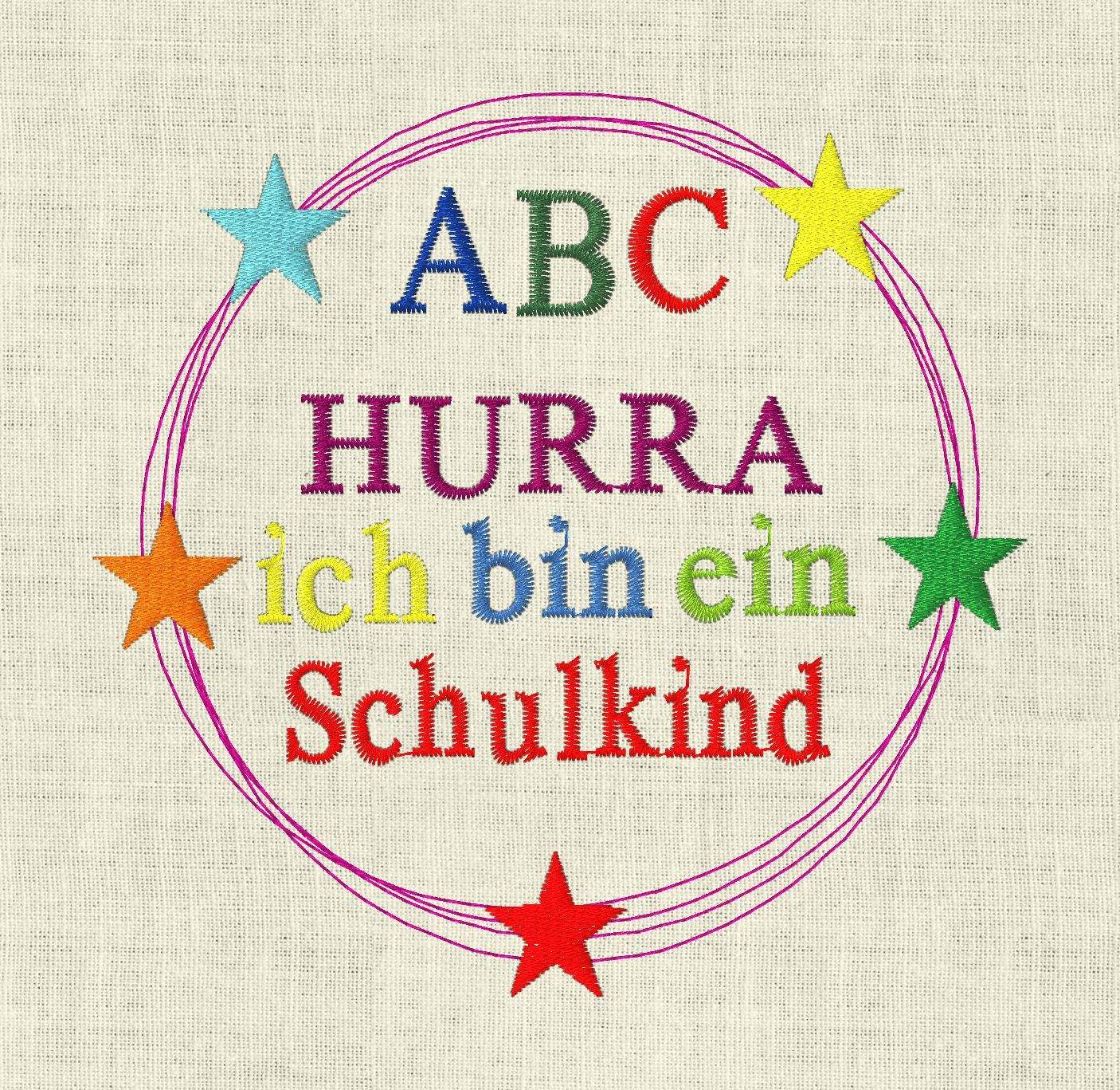 Stickdatei Einschulung Button Hurra ich bin ein Schulkind 549 - Sewando