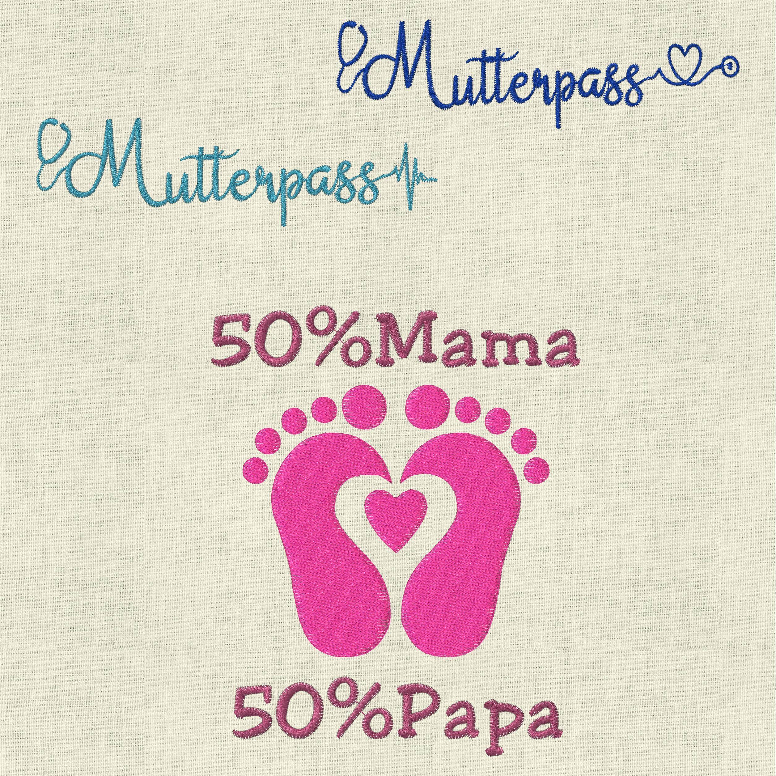 Stickdatei Mutterpass Set 620c Babyfüsse Herz Herzschlag - Sewando