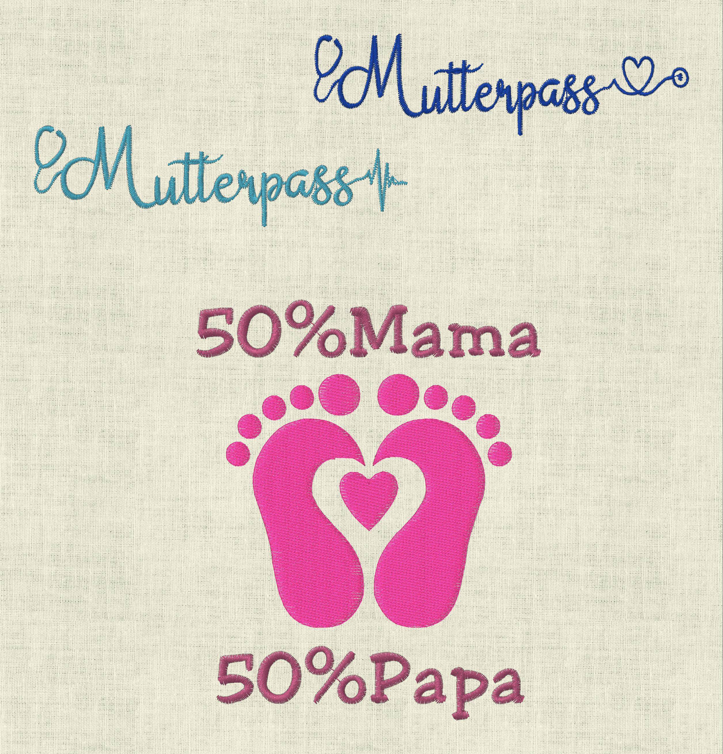 Stickdatei Mutterpass Set 620c Babyfüsse Herz Herzschlag - Sewando