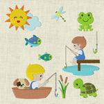 Stickdatei Jungen gehen Angeln Fisch Angel Hund Boy Set 312 - Sewando