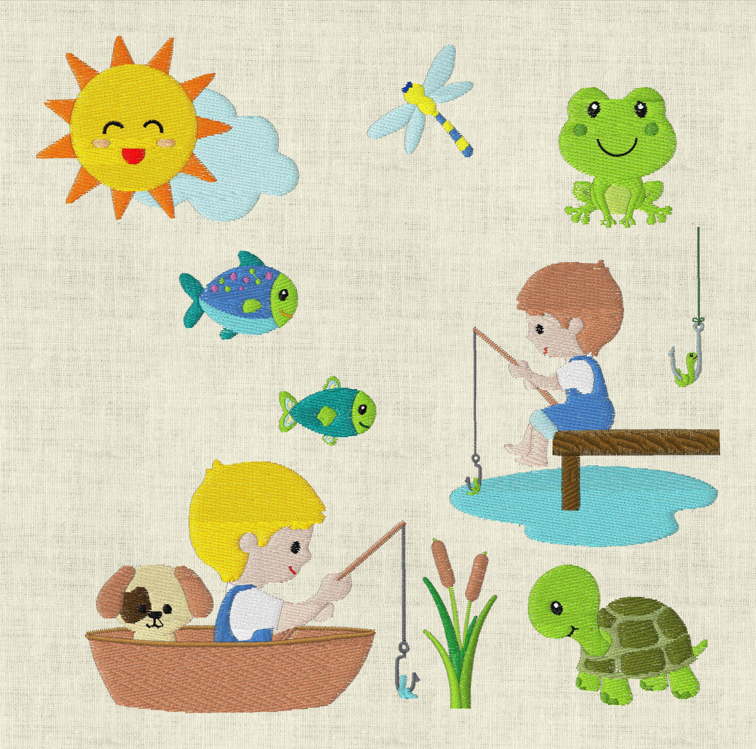 Stickdatei Jungen gehen Angeln Fisch Angel Hund Boy Set 312 - Sewando