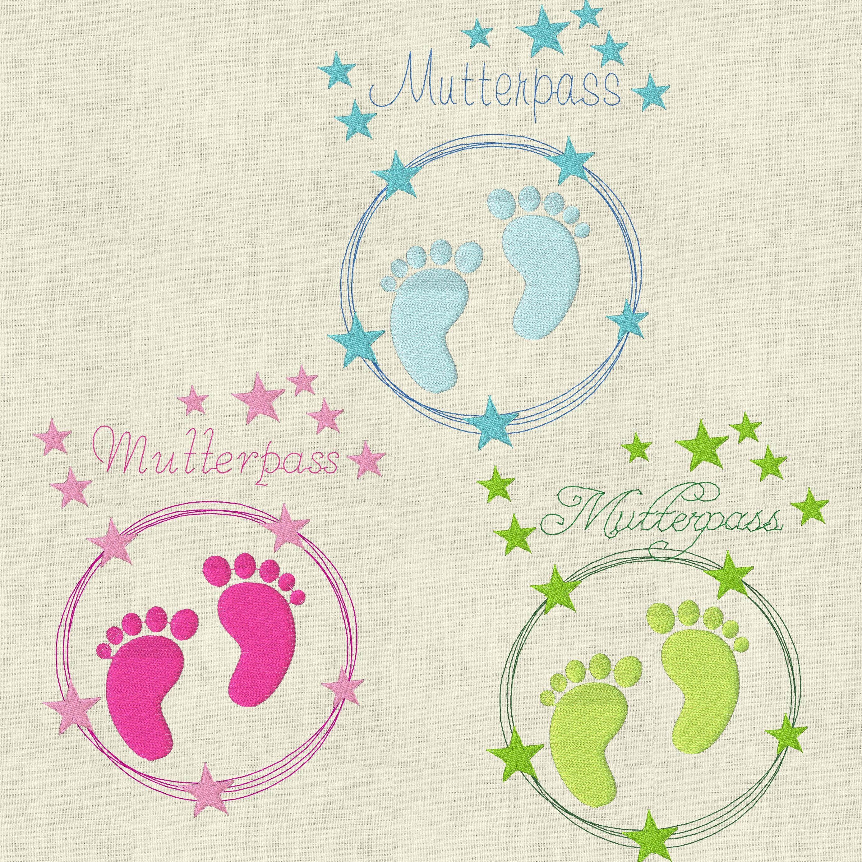 Stickdatei Mutterpass Stern Babyfüsse Doodle 449 - Sewando