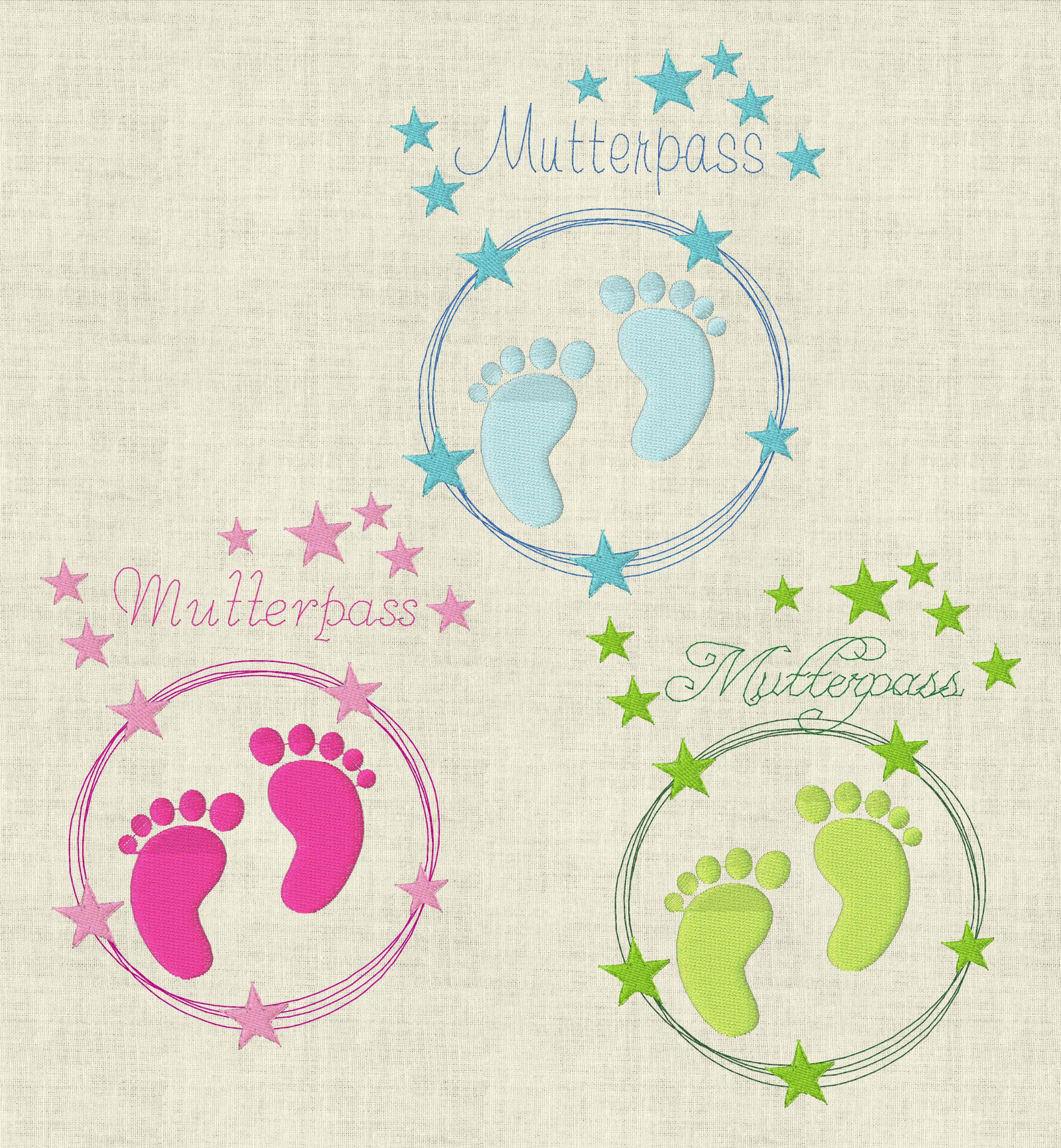 Stickdatei Mutterpass Stern Babyfüsse Doodle 449 - Sewando