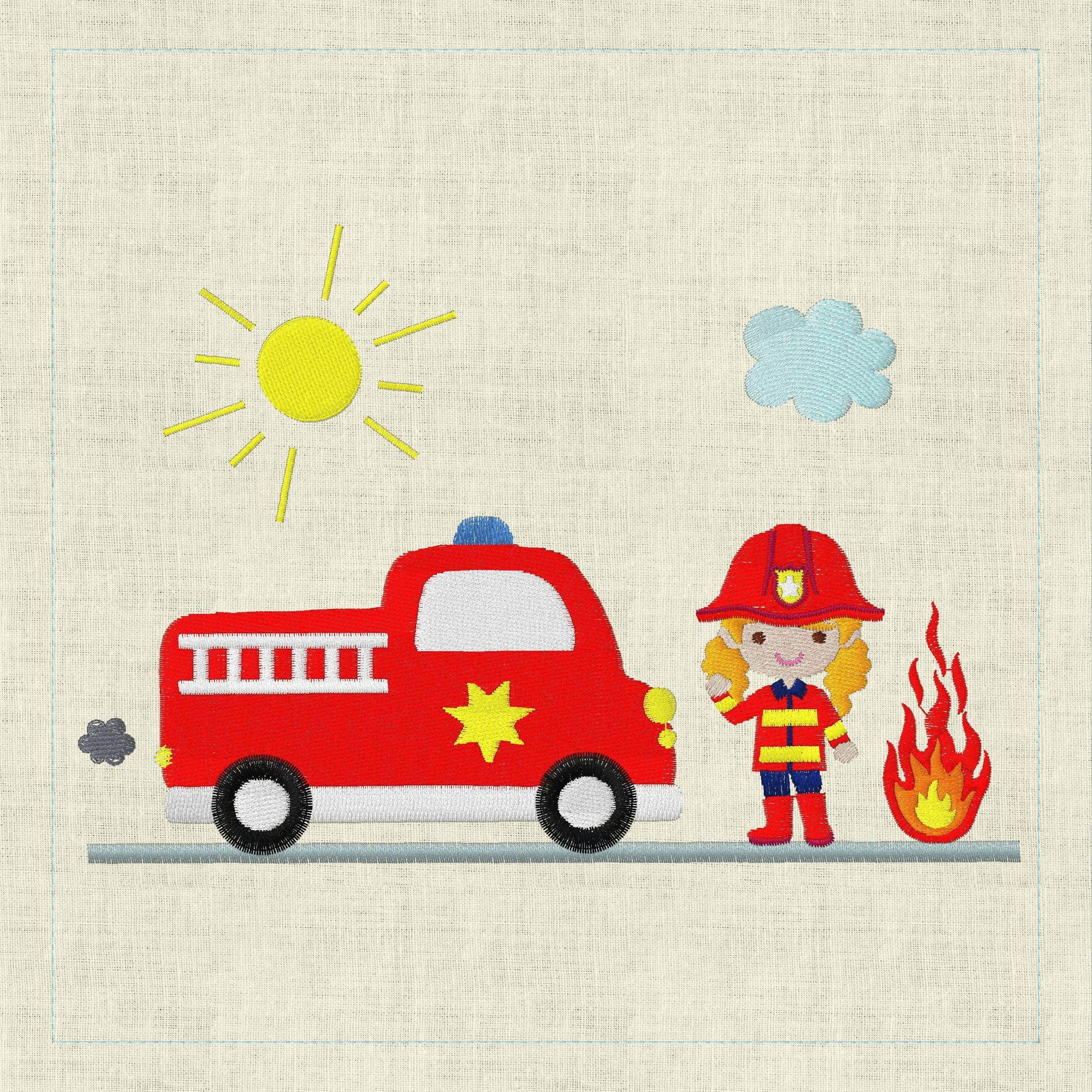 Stickdatei Feuerwehr Mädchen kpl. Motiv Taschenmotiv TM91 - Sewando