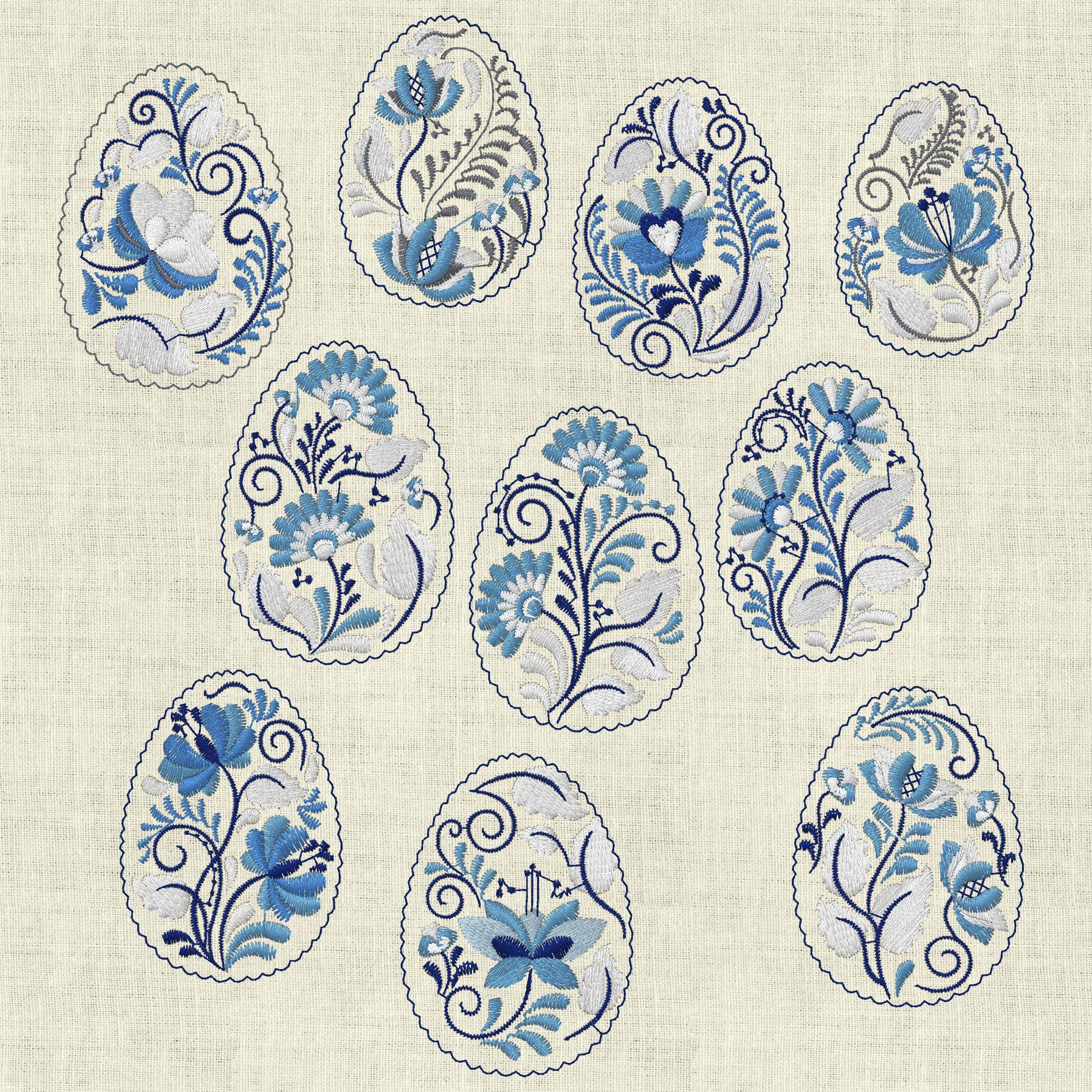 Stickdatei Zwiebelmuster Delfter Motive blau weiss Maschinestickerei 143 Ostern - Sewando