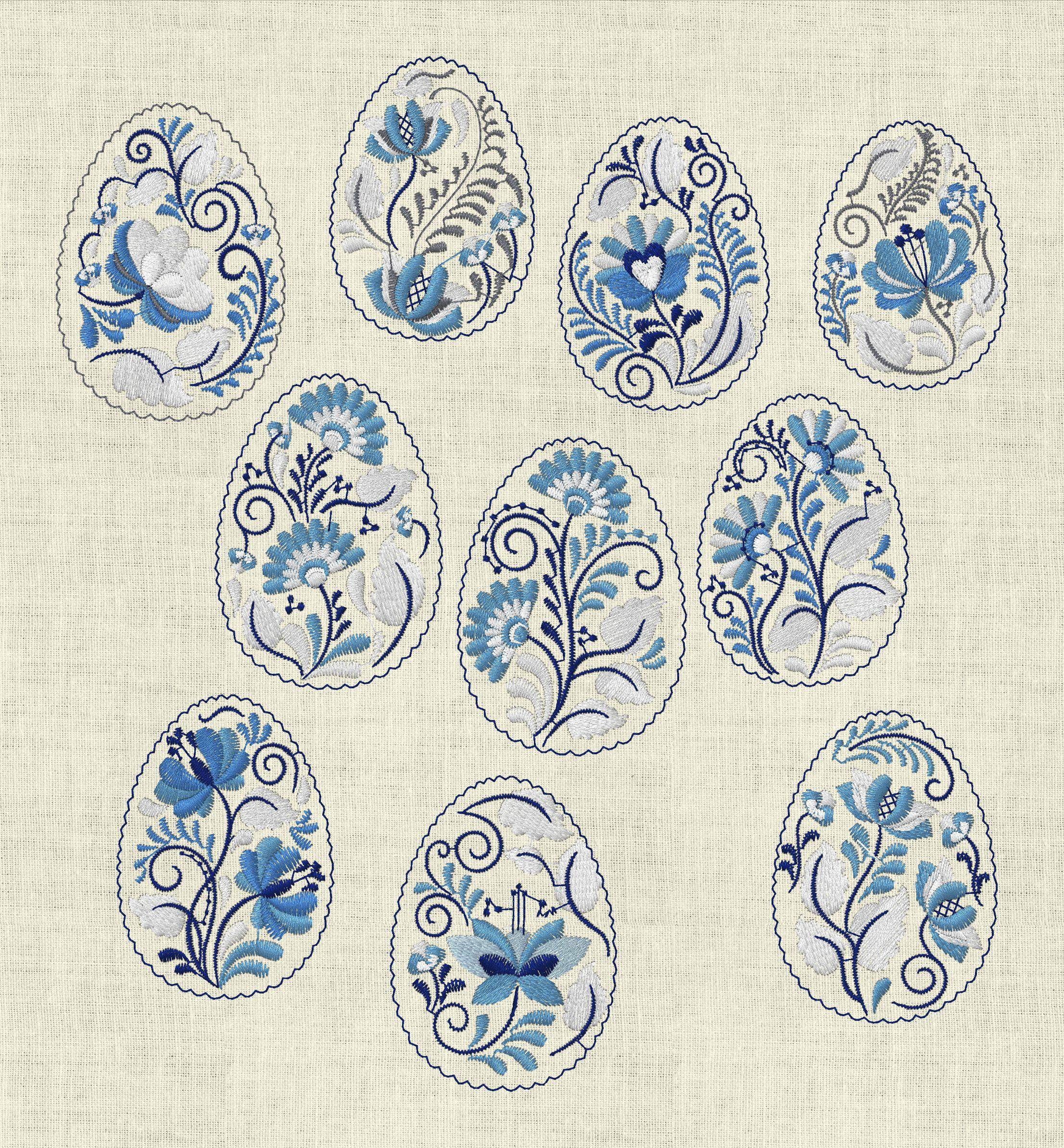 Stickdatei Zwiebelmuster Delfter Motive blau weiss Maschinestickerei 143 Ostern - Sewando