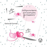 Glückwunschkarte 1 Geburtstag Karte Grußkarte Hochzeit Valentinstag A4 digitaler Sofortdownload zum selbst ausdrucken - Sewando