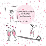 Glückwunschkarte 2 Geburtstag Karte Grußkarte Hochzeit Party A4 digitaler Sofortdownload zum selbst ausdrucken - Sewando
