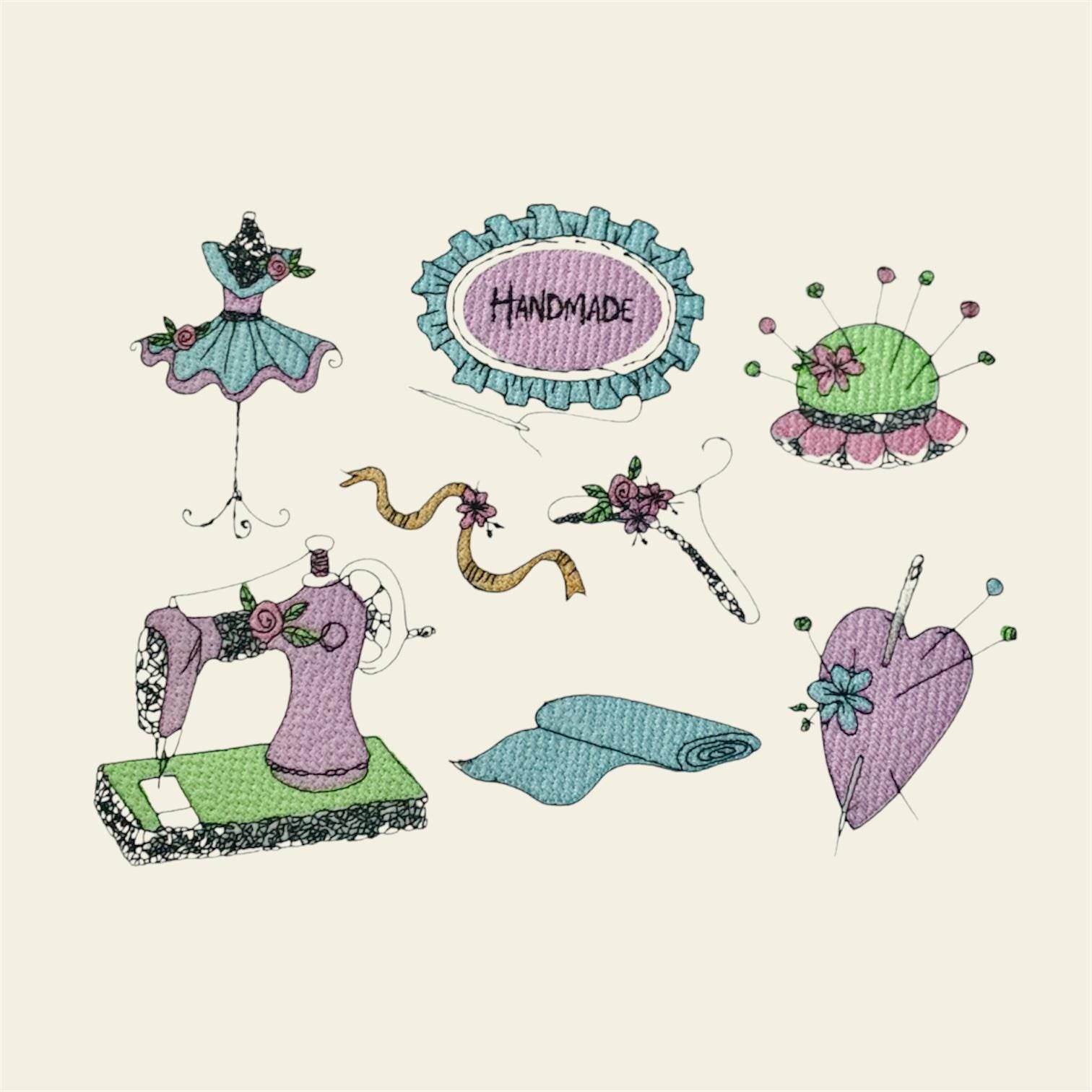 Stickdatei Cute Sewing Vintage Nähmaschine Set 933 - Sewando