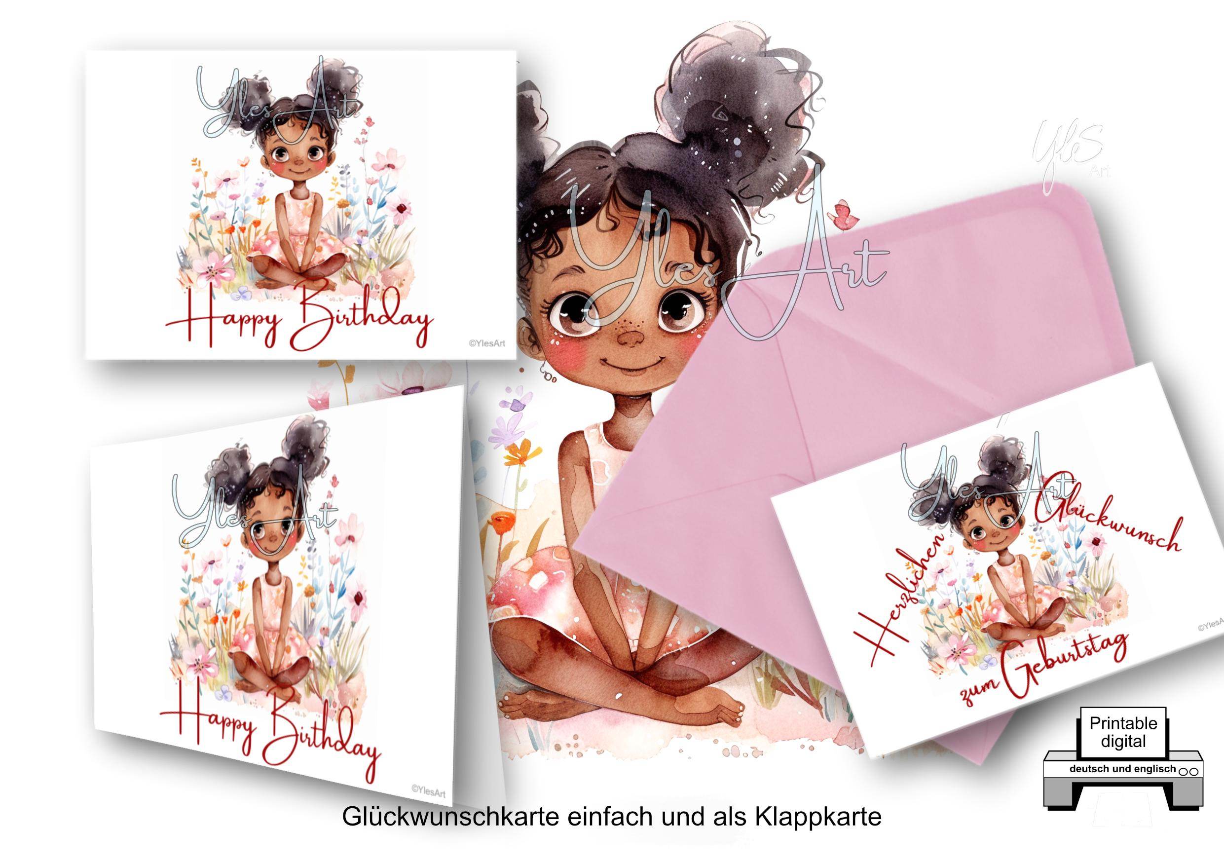 Geburtstagskarte selbst ausdrucken, deutsch und englisch - Sewando