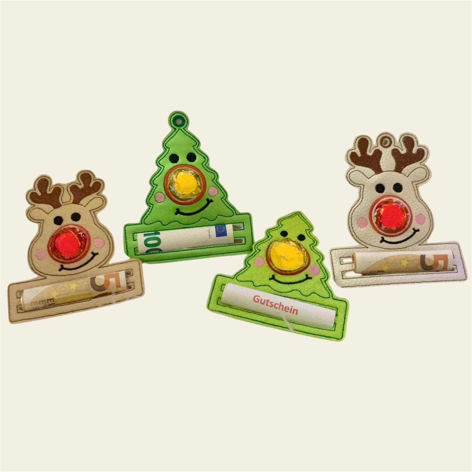 Stickdatei Weihnachten Tannenbaum Rentier mit Schoki Nase Gutscheine Set 905 - Sewando