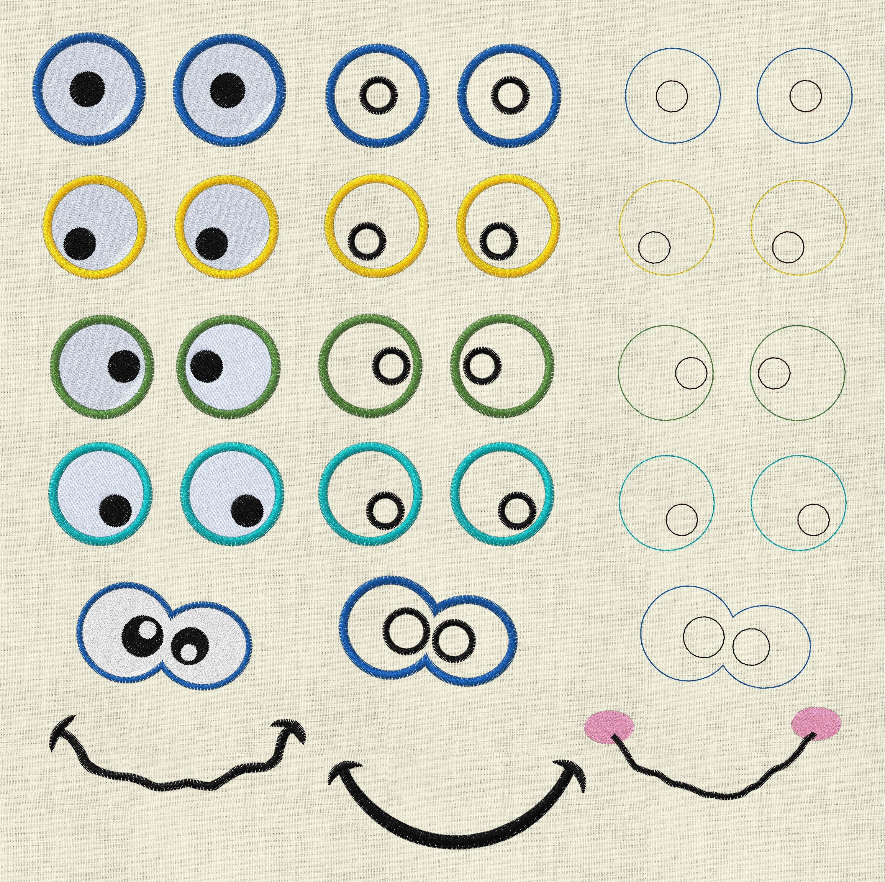 Stickdatei Augen Mund für Kuscheltiere Monster Set 2511 - Sewando