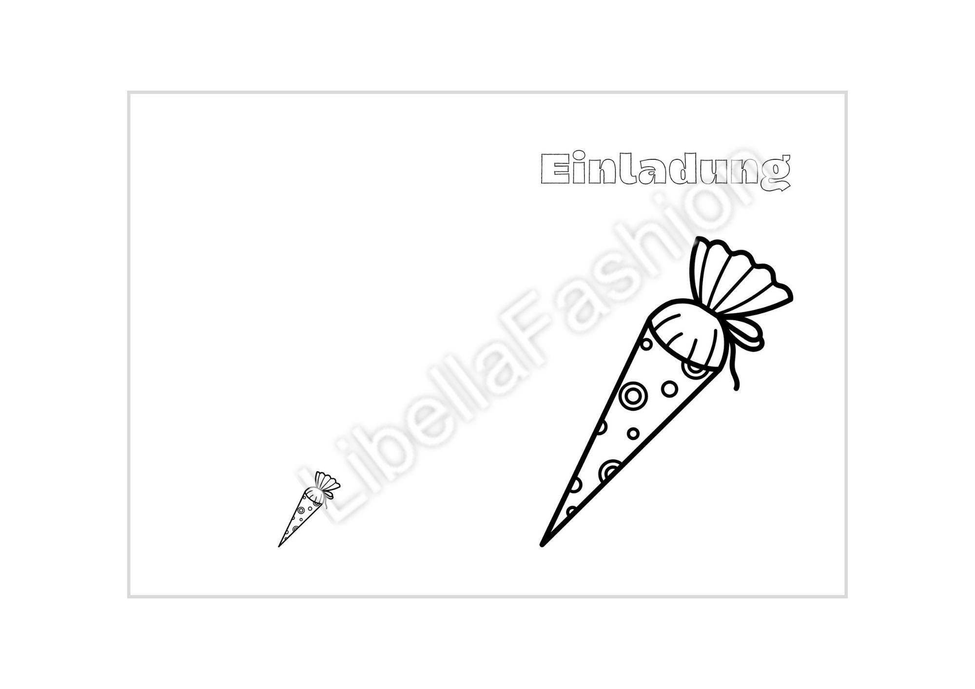 Einladungskarte 13 Schuleingang Einladung Schuleinführung zu ausmalen A4 digitaler Sofortdownload zum selbst ausdrucken - Sewando