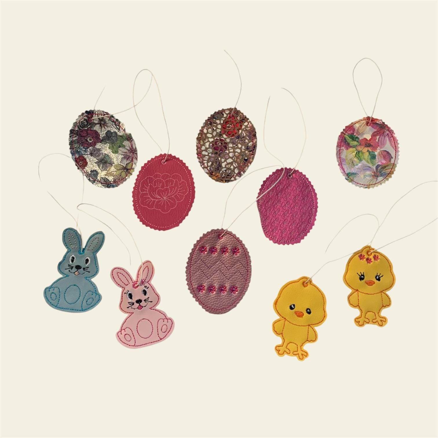 Stickdatei Ostern Anhänger In the Hoop, Hase, Osterei, Baumbehang 333 - Sewando