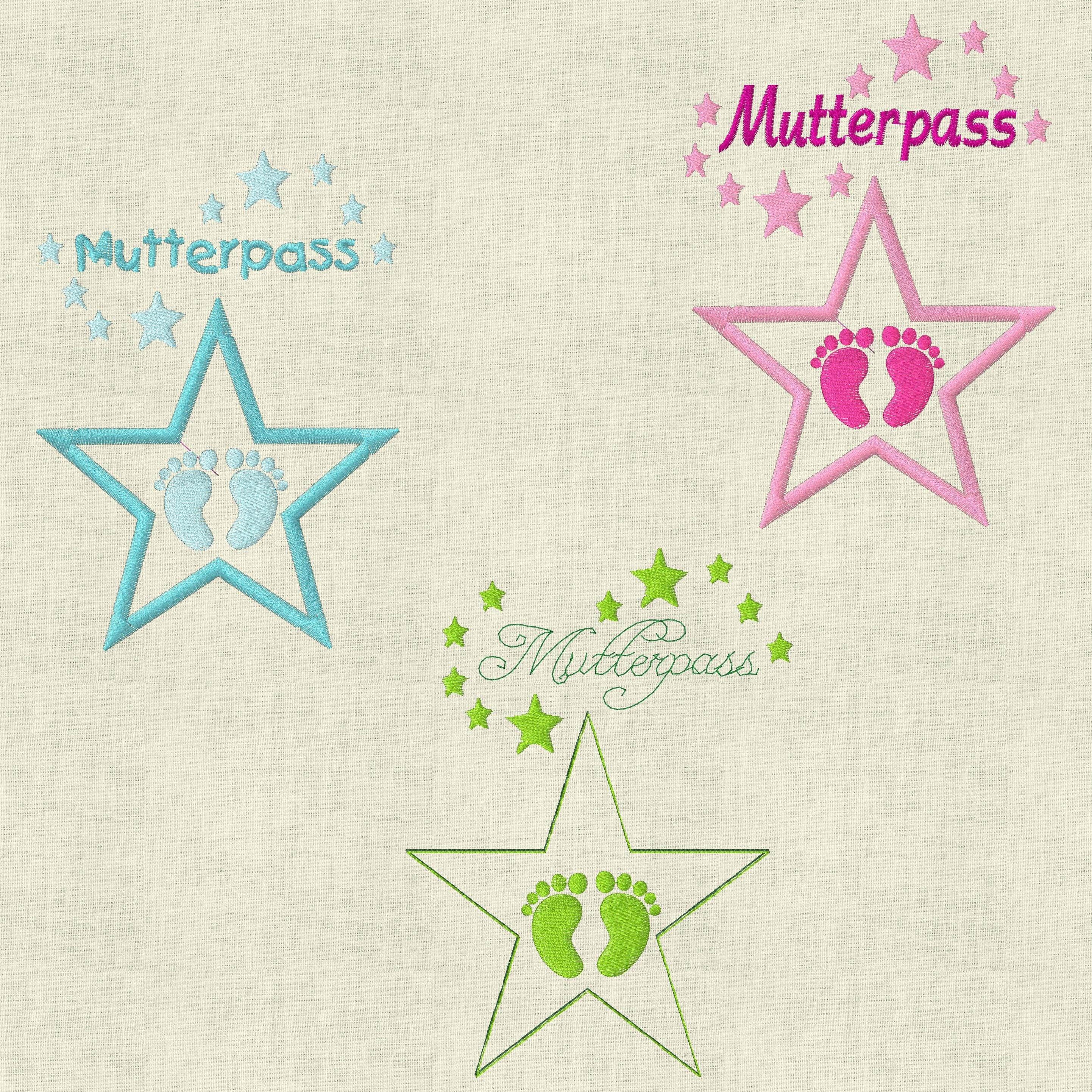 Stickdatei Mutterpass Stern Babyfüsse Baby Füsse Set 409 - Sewando