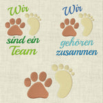 Stickdatei Hund Wir sind ein Team Pfote Füsse Set 451 - Sewando