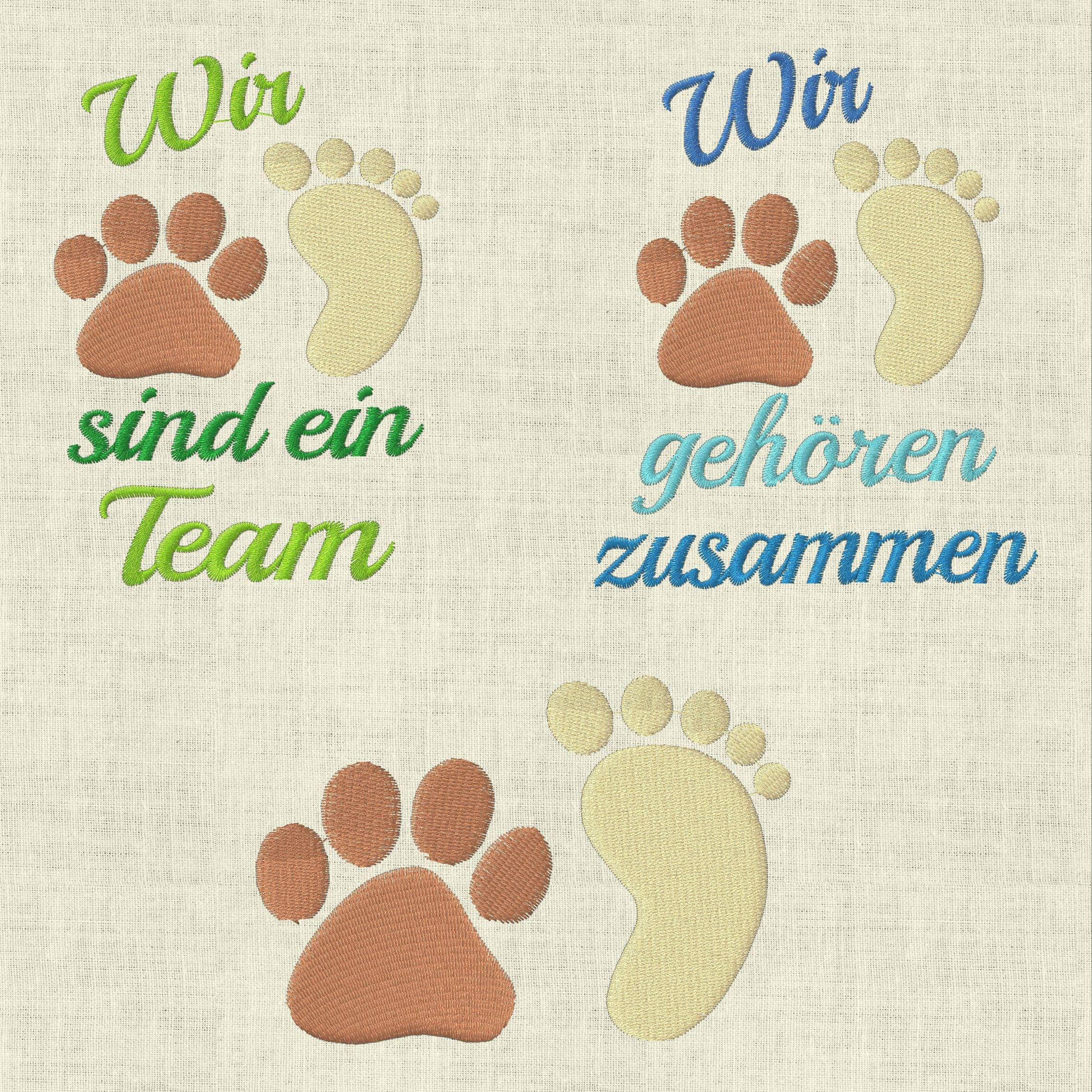 Stickdatei Hund Wir sind ein Team Pfote Füsse Set 451 - Sewando