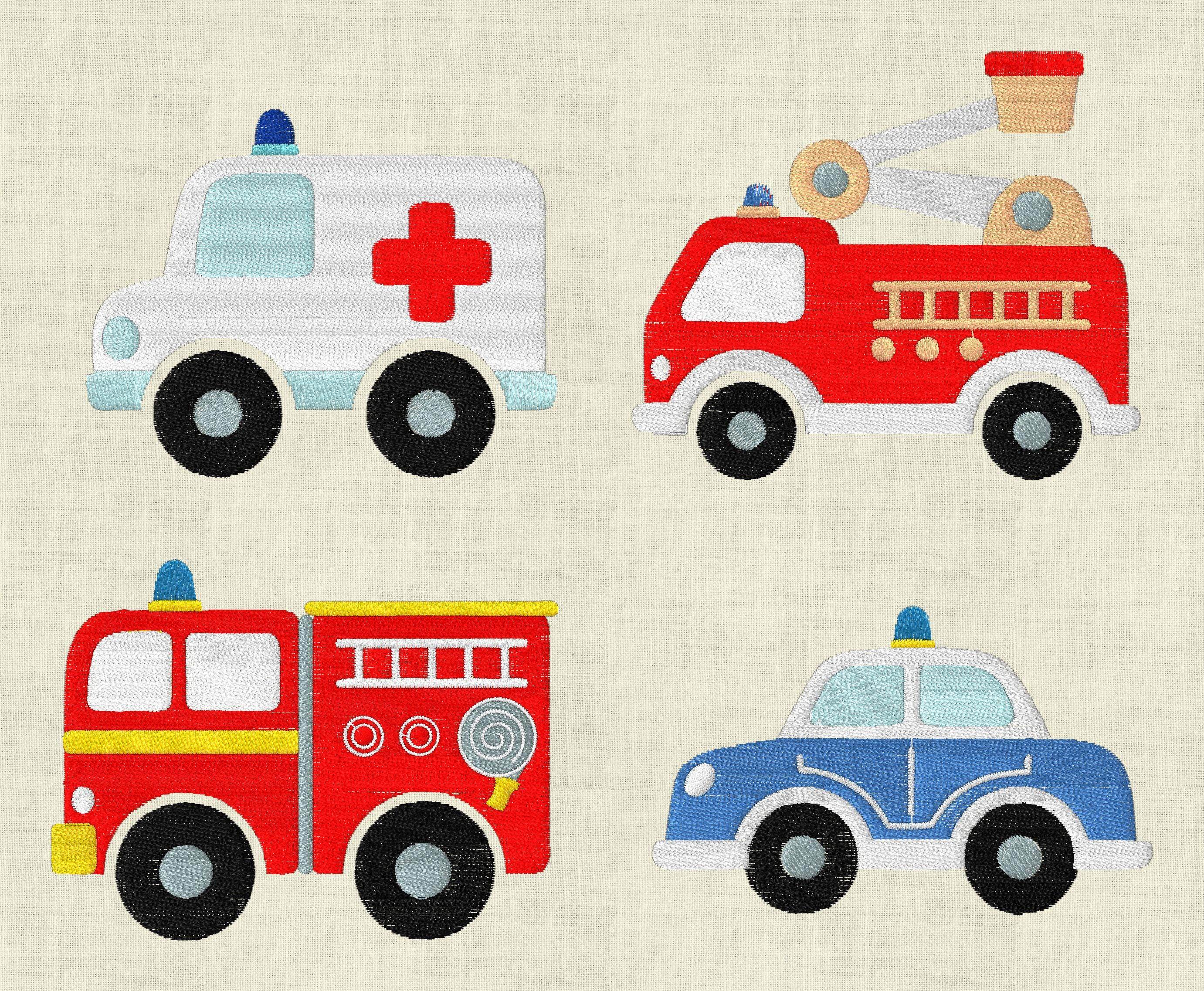 Stickdatei Auto Krankenwagen Feuerwehr Polizeiauto Set 151 - Sewando