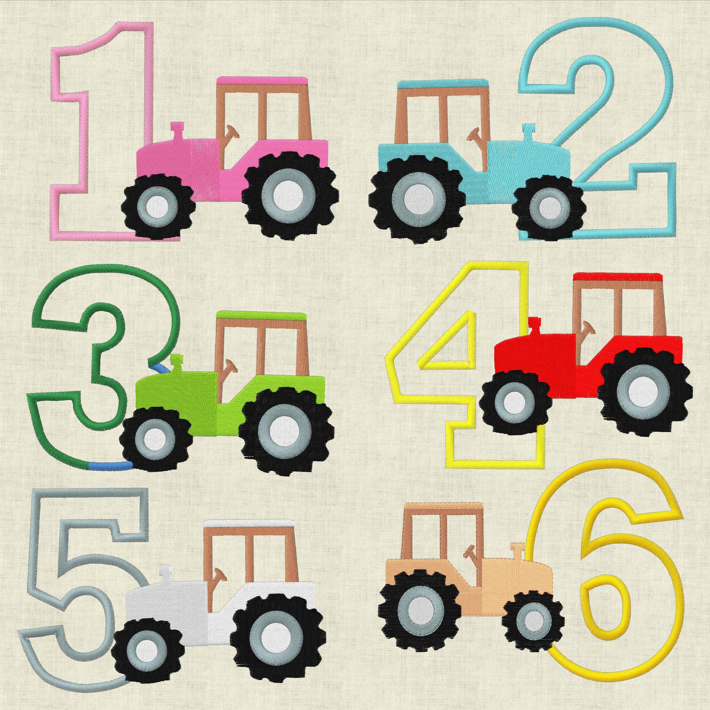 Stickdatei Zahl Geburtstag Applikation Traktor Set 439 - Sewando