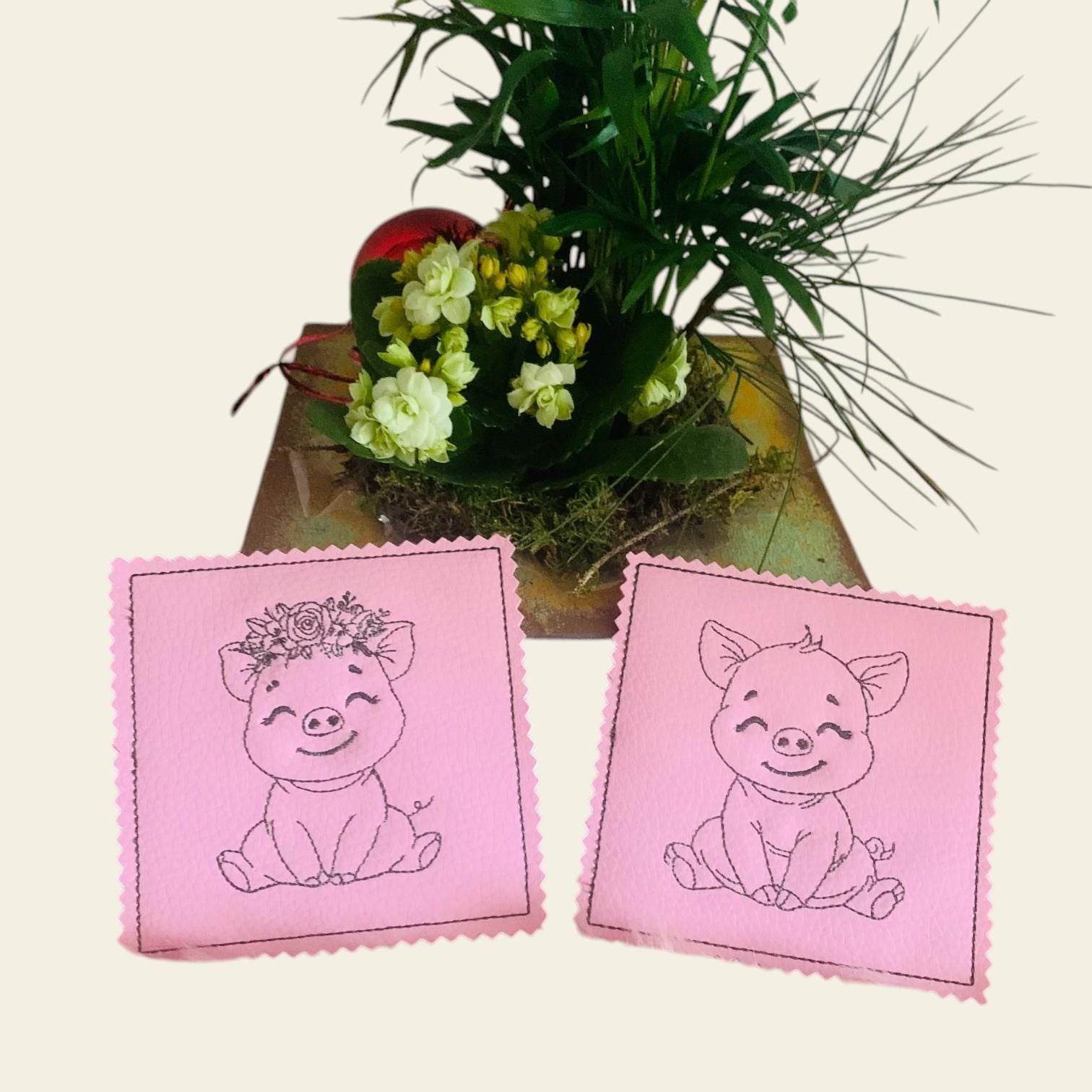 Stickdatei Schwein Mug Rug Tassenteppich Untersetzer Set 992 10x10 - Sewando