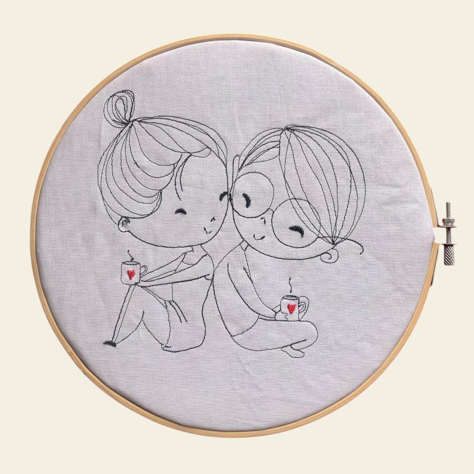 Stickdatei Doodle Liebespaar Love Redwork Hochzeit Valentinstag Set 844 - Sewando