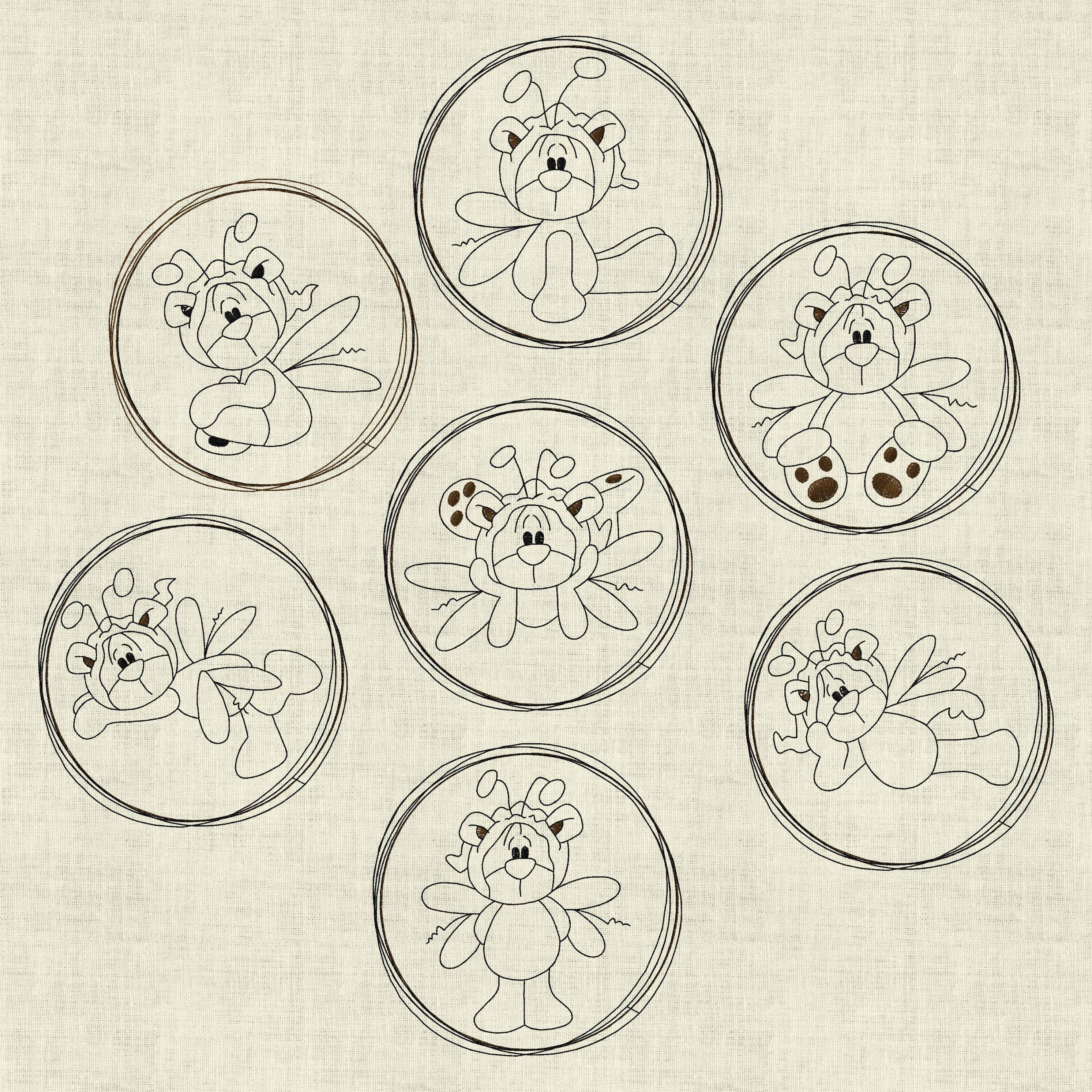 Stickdatei Schmetterling Teddy Engel Doodle Rahmen Set 201/1 - Sewando