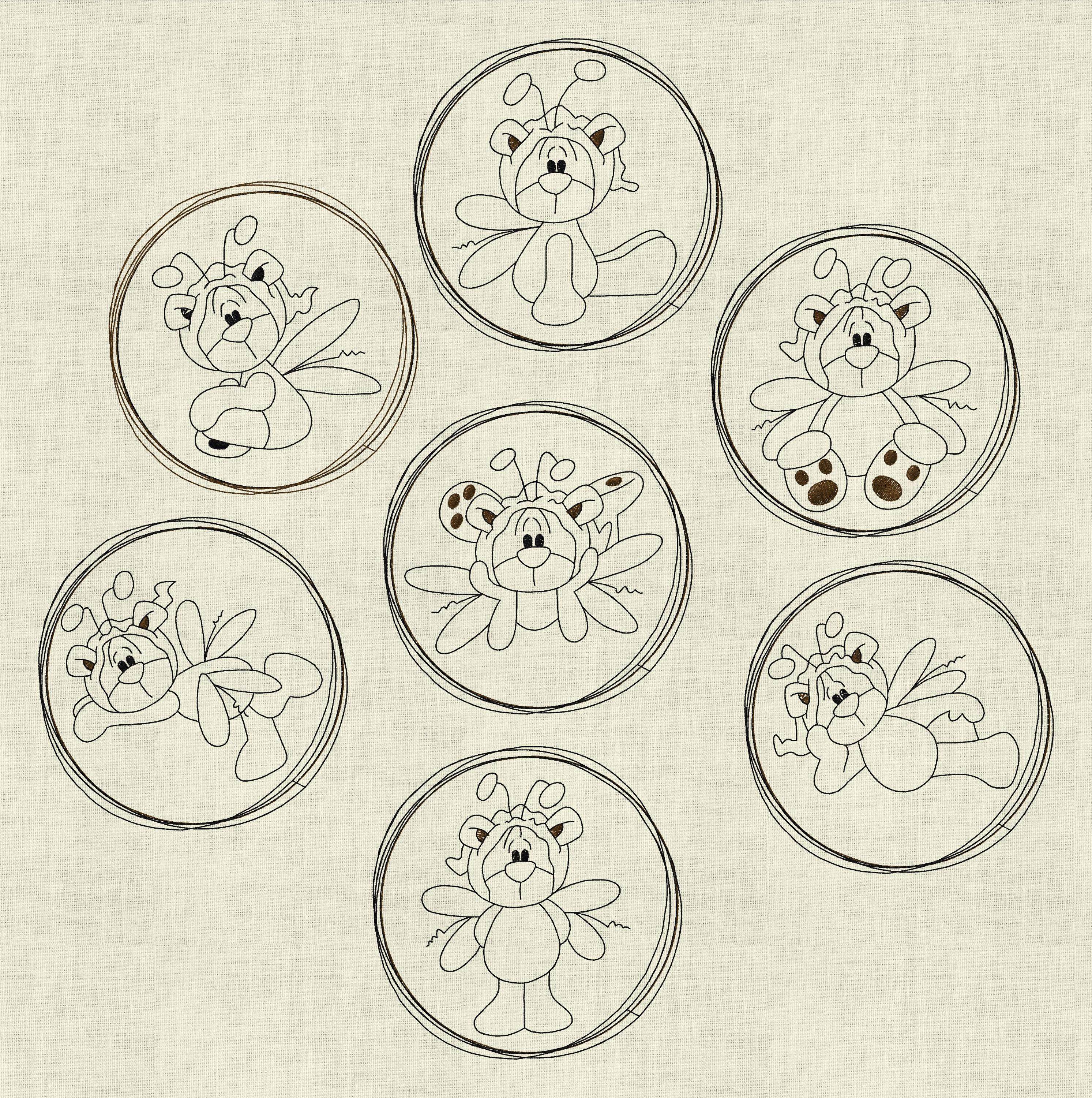Stickdatei Schmetterling Teddy Engel Doodle Rahmen Set 201/1 - Sewando