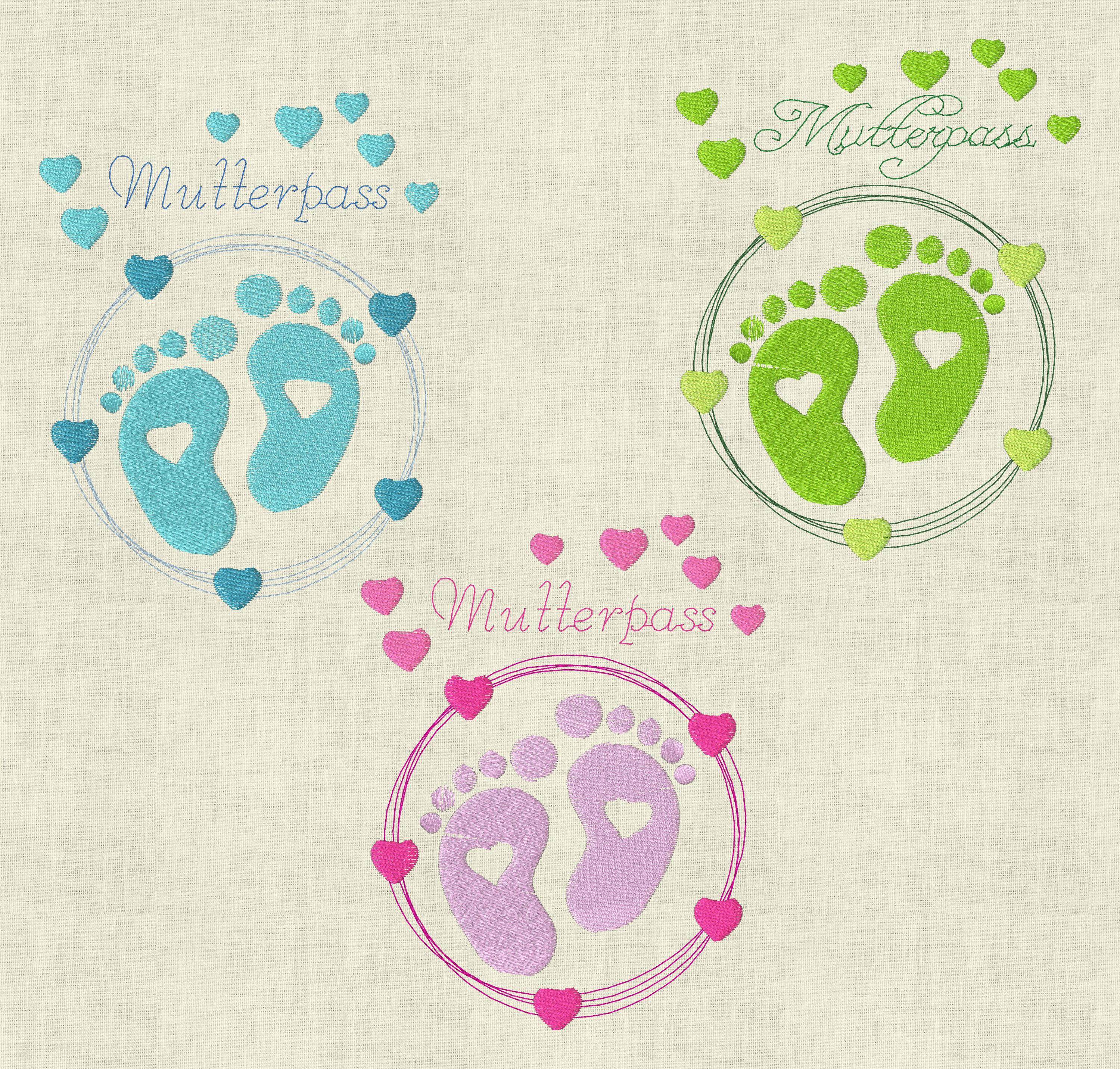 Stickdatei Mutterpass Herz Babyfüsse Doodle Set 513 - Sewando