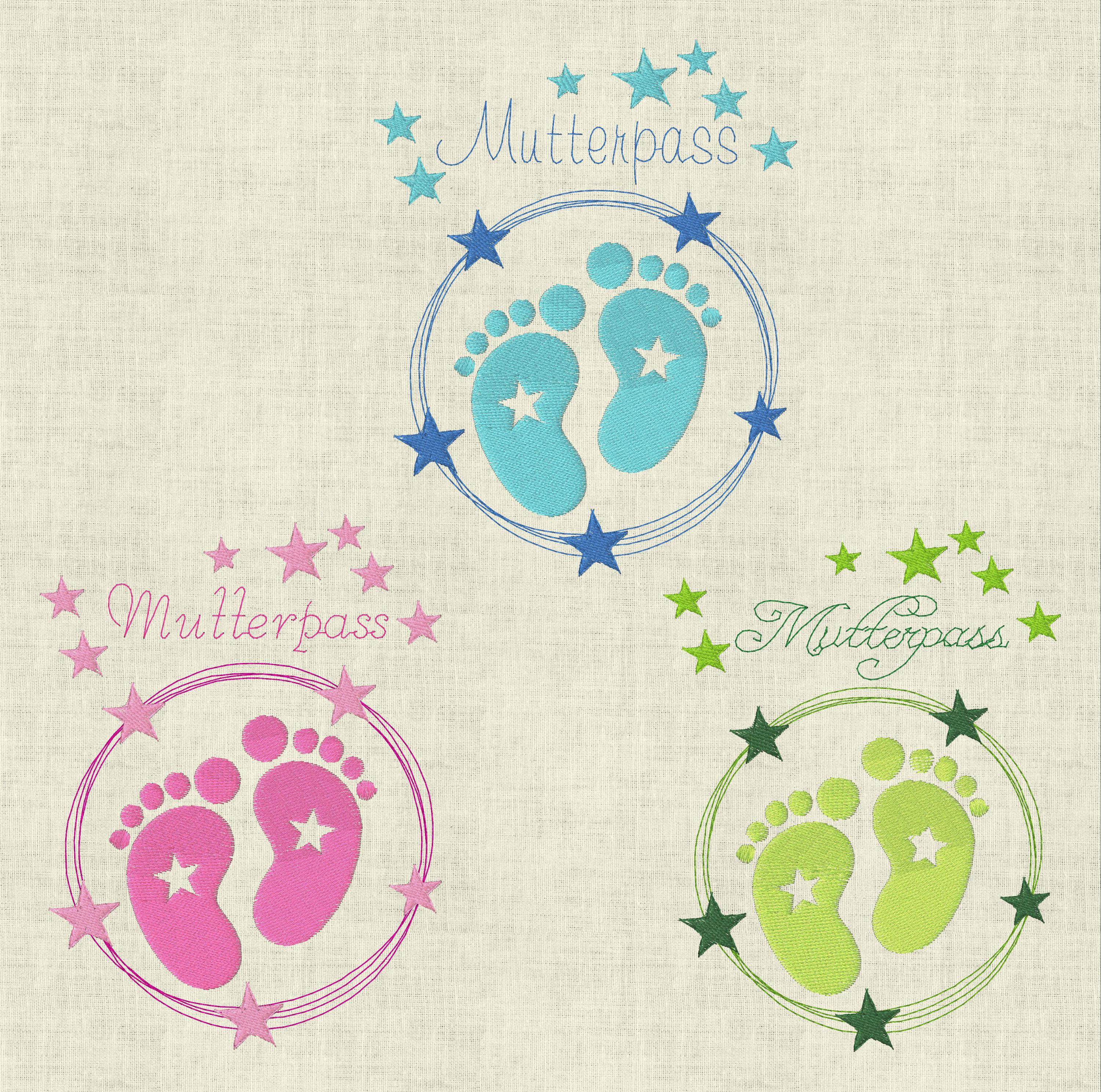 Stickdatei Mutterpass Stern Babyfüsse Doodle 514 - Sewando