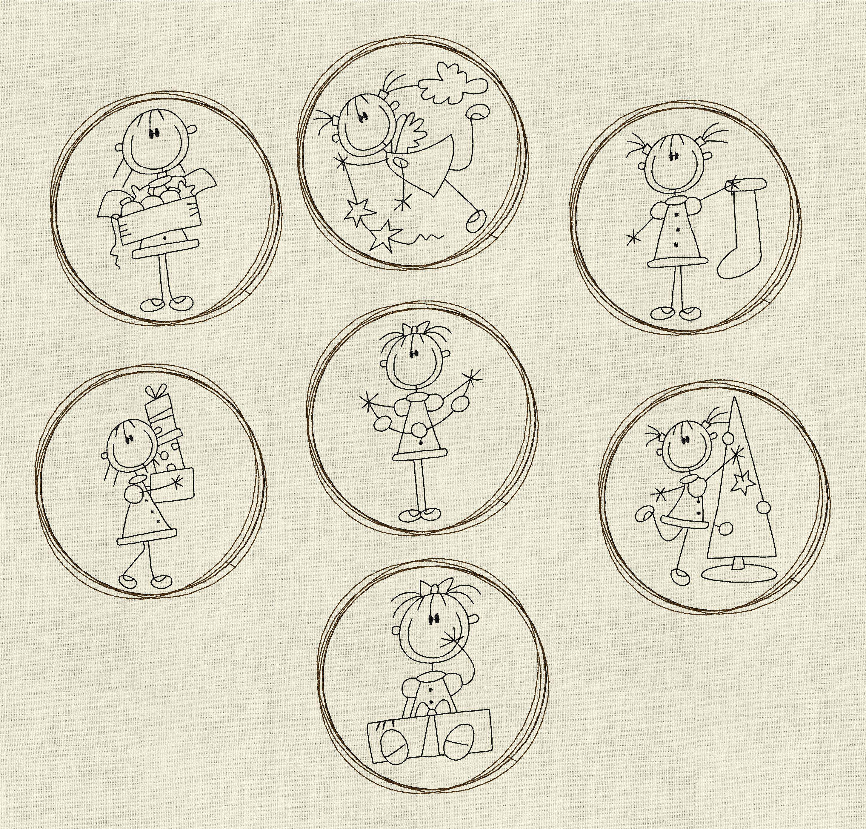 Stickdatei Strichmännchen Weihnachten Doodle Button Set 498 - Sewando
