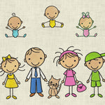 Stickdatei Strichmännchen Familie 2 mit Katze Set 196 - Sewando