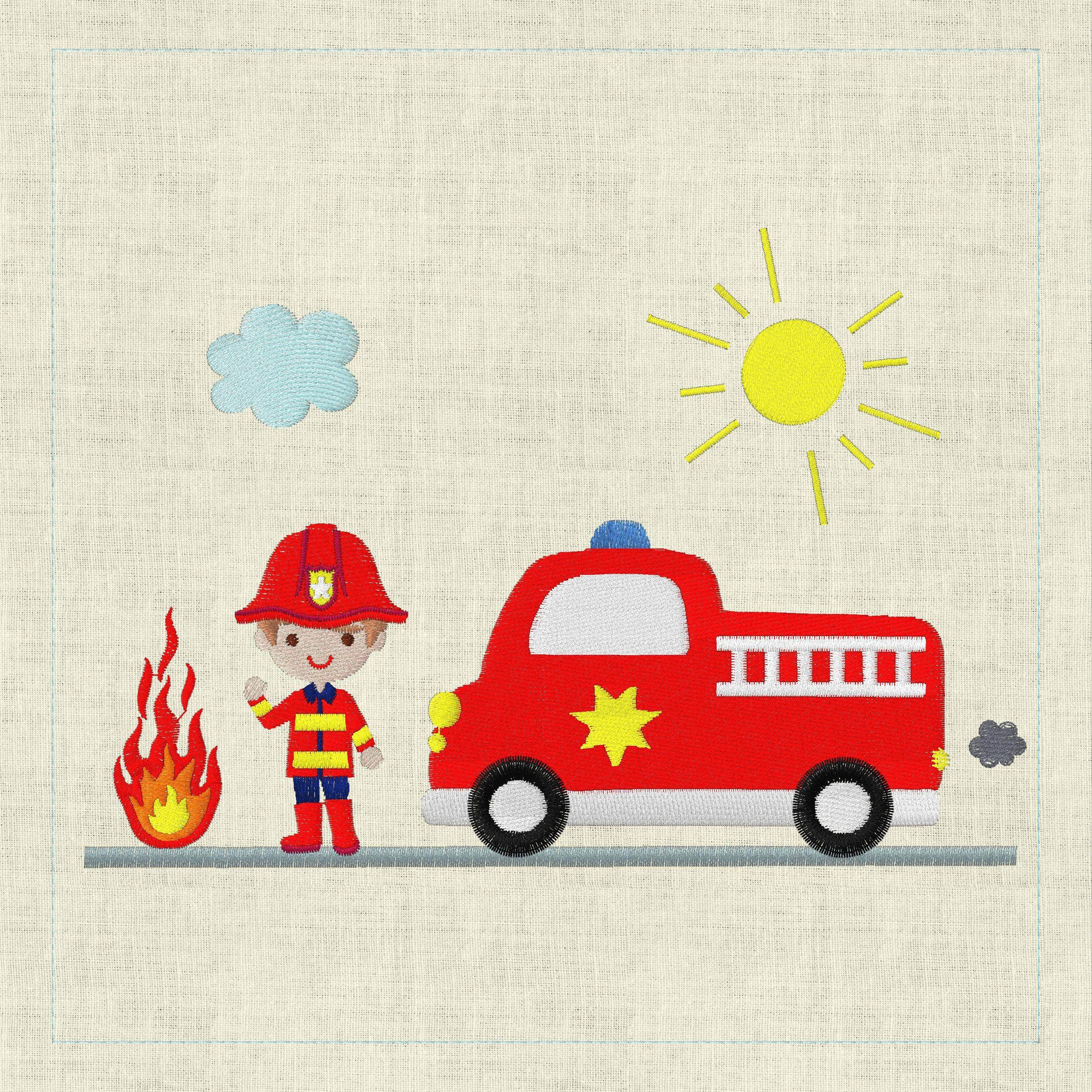 Stickdatei Feuerwehr Junge kpl. Motiv Taschenmotiv TM91 - Sewando