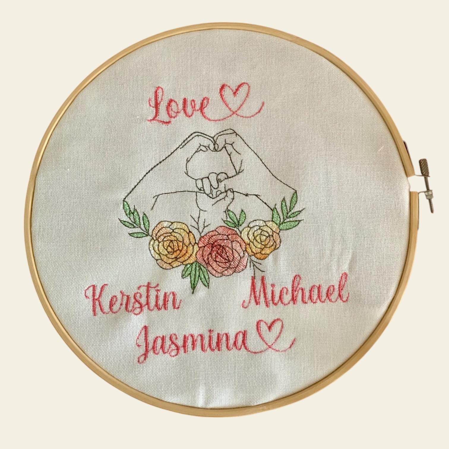 Stickdatei Hände mit Blumen Line Art Outline Redwork Familie Set 950 - Sewando