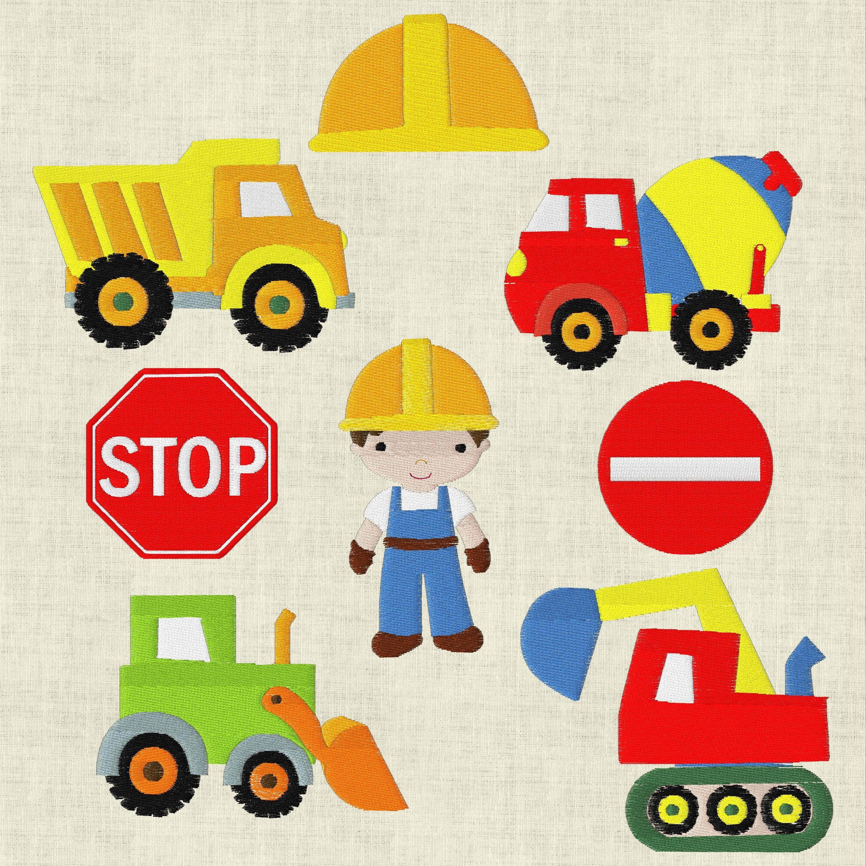 Stickdatei Bauarbeiter und Fahrzeuge Baustelle Set 275 - Sewando
