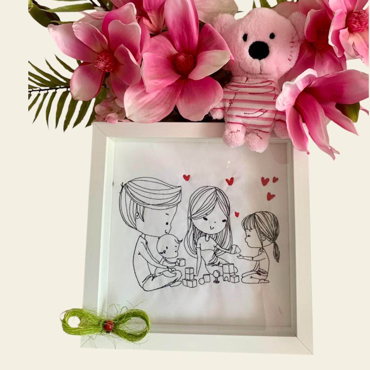 Stickdatei Doodle Familie 1 Mama Papa Baby Set 926/1 Outline - Sewando