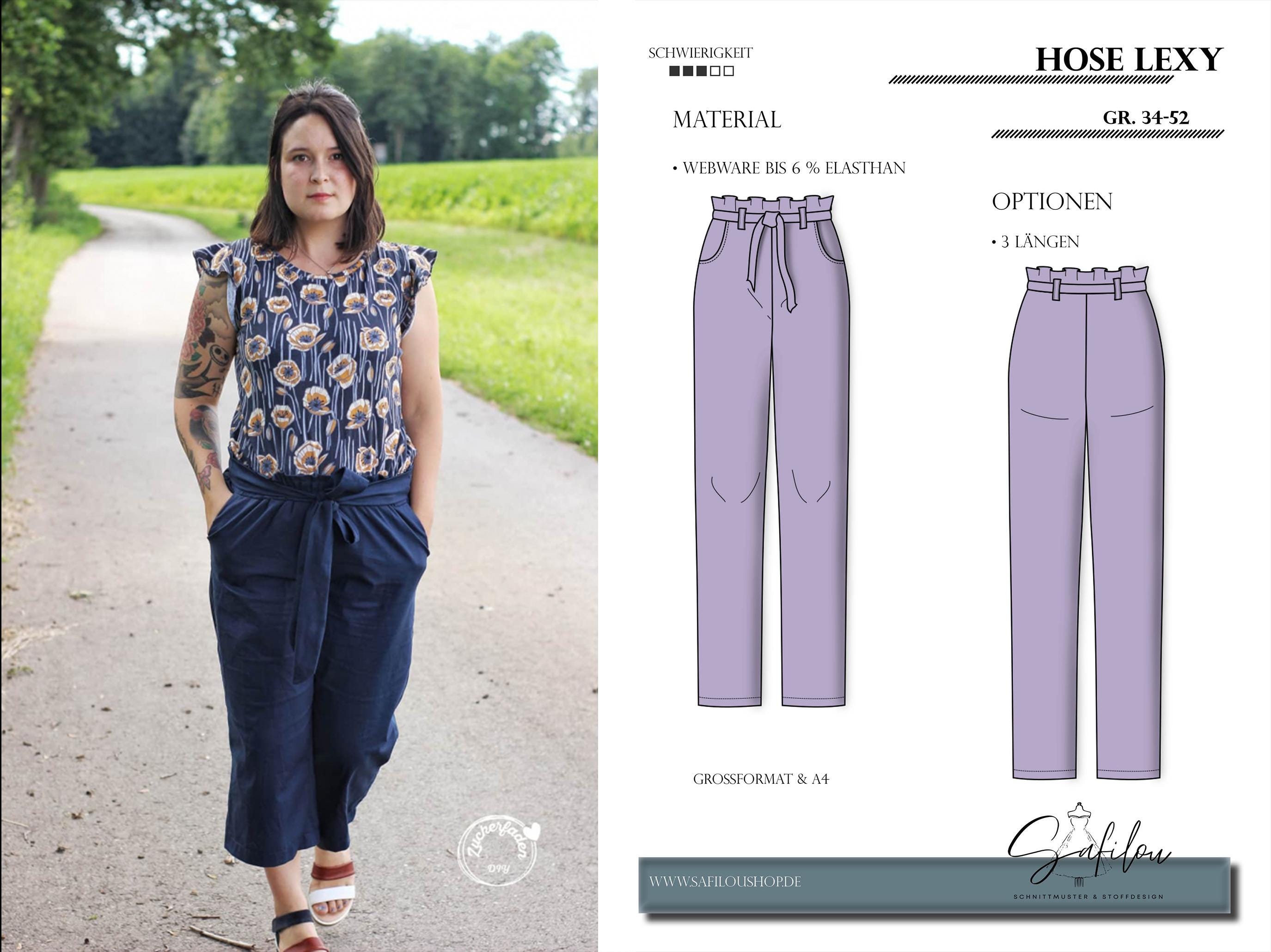 Stylishes Schnittmuster Hose Lexy (Gr. 34-52) mit modernem Schnitt, elastischem Bund und praktischen Tasche - Sewando