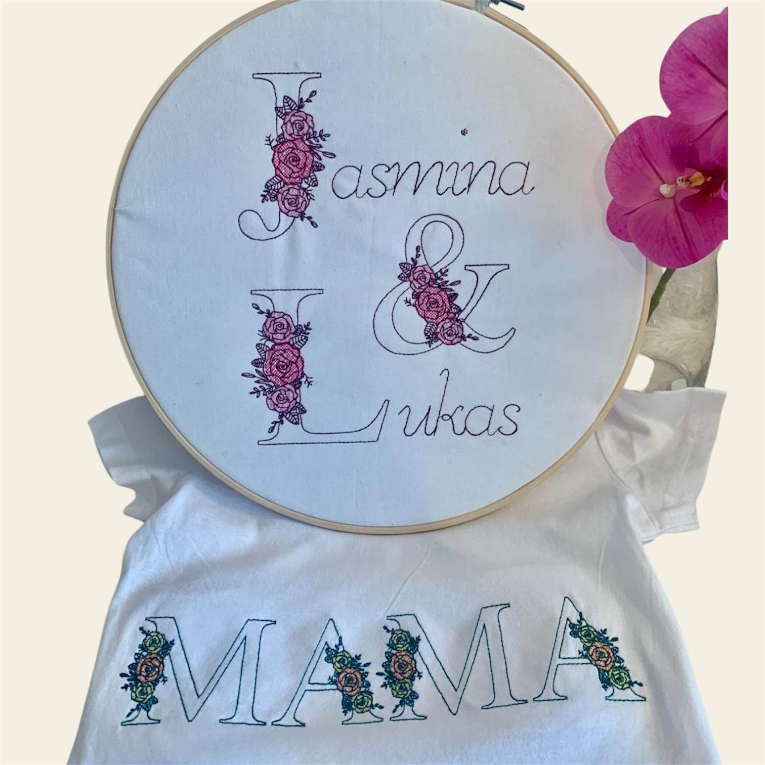 Stickdatei Monogramm mit Blumen Schrift ca. 90mm Set 928 - Sewando