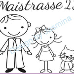 Plotterdatei Strichmännchen Familie 2 mit Katze SVG / Türschild Namensschild - Sewando