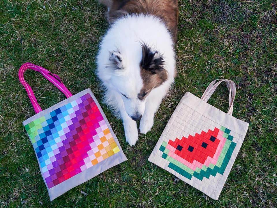 Pixelbag Nähanleitung mit 3 Motiven Patchwork Schnittmuster - Sewando