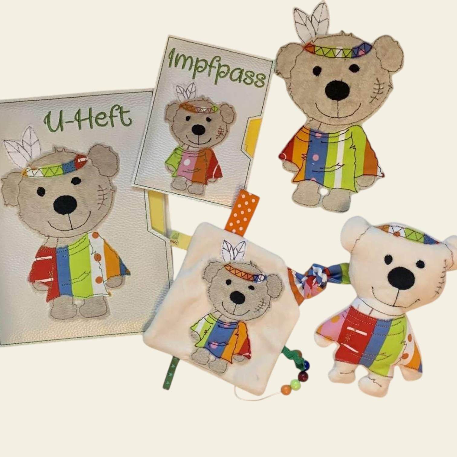 Stickdatei Teddy Indianer Geschenkset Geburt In the Hoop Set 755 - Sewando