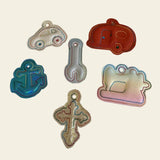 Stickdatei 3D Schlüsselanhänger 3, Anker, Auto, Nähmaschine, Werkzeug Set 879/3 - Sewando