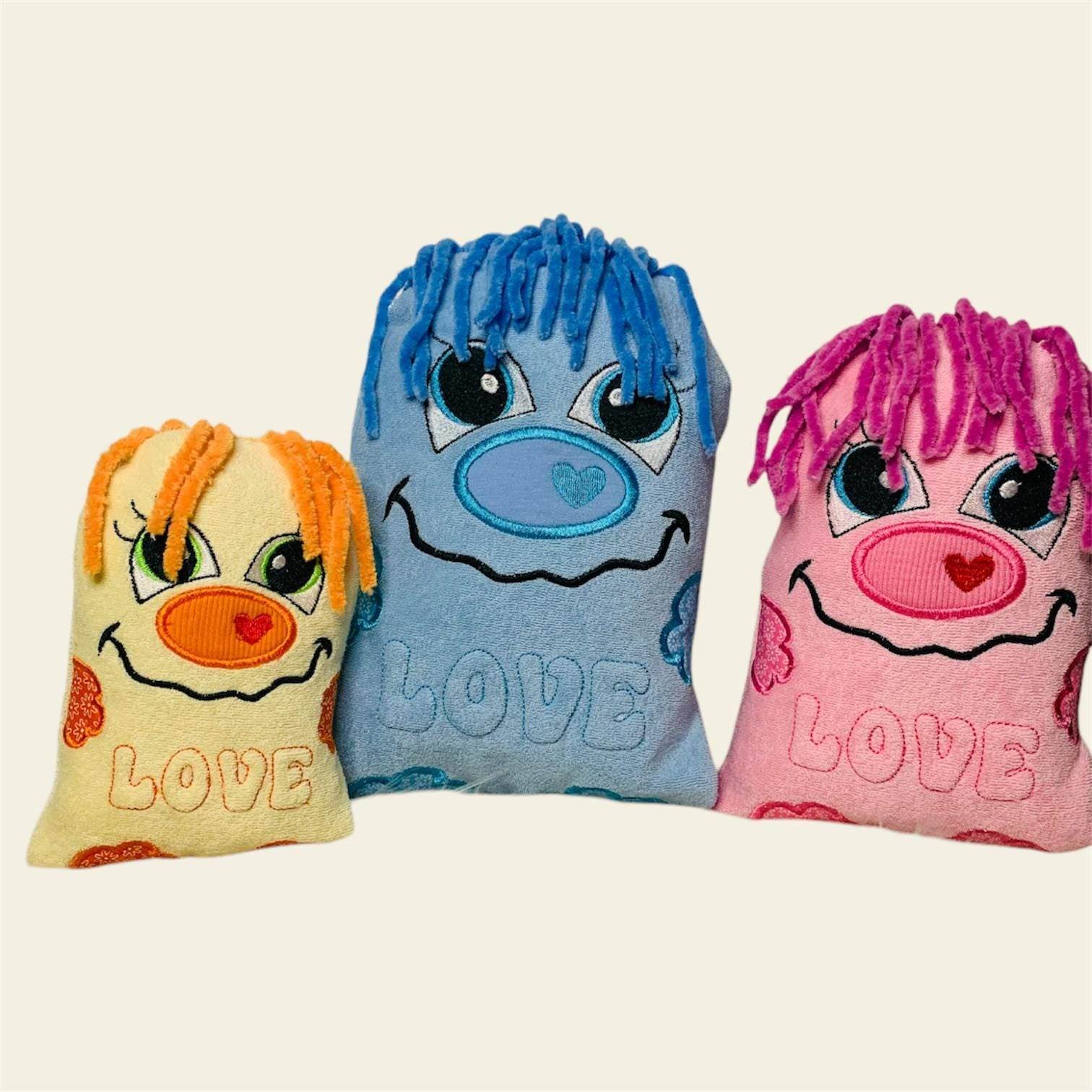 Stickdatei Schnobbel Monster Lovely mit 3D Schriftzug Love Set 2504 - Sewando
