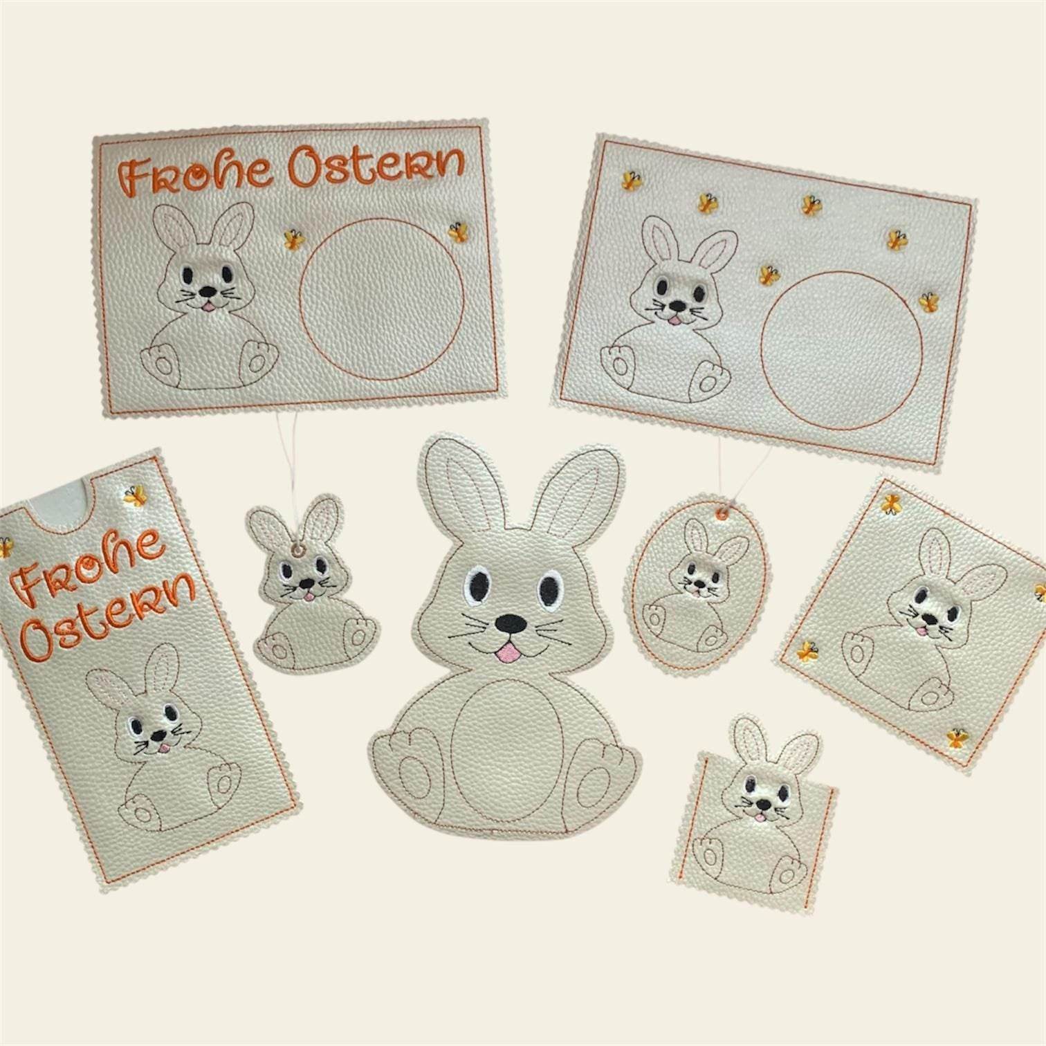 Stickdatei Ostern MugRug Hase Osterhase In the Hoop, Anhänger, Serviettenring, Hase, Schokihülle 444 - Sewando
