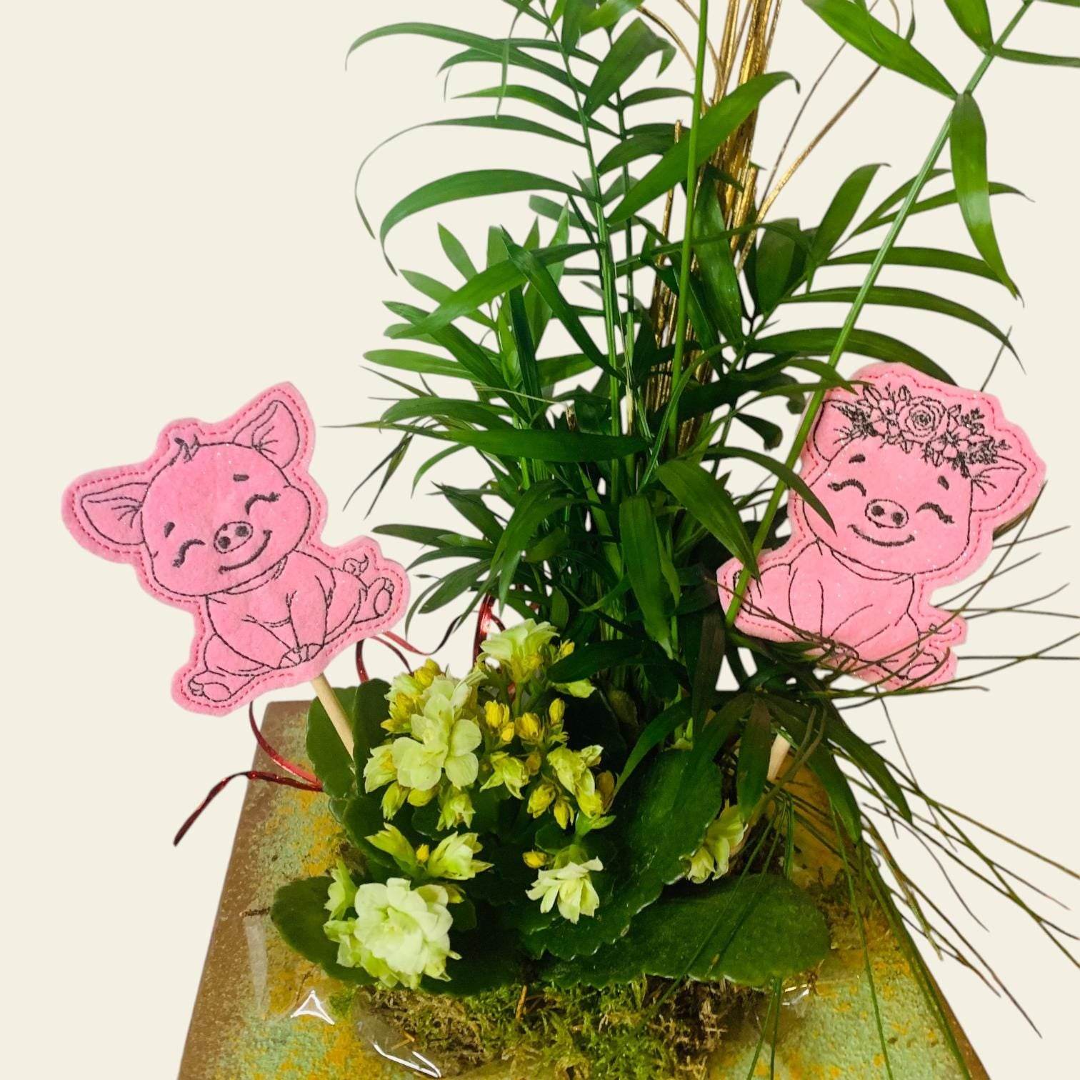 Stickdatei Schwein Stabhalter Blumenstecker Set 992 - Sewando