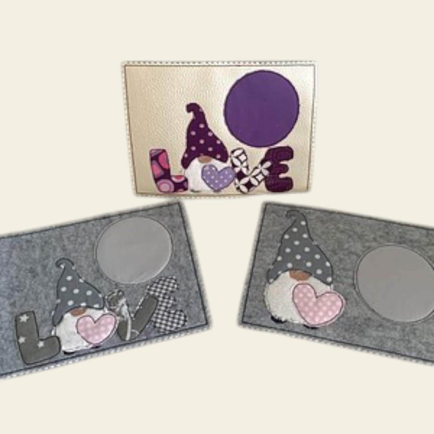 Stickdatei Mug Rug Doodle Wichtel Gnome in Love Set 907 - Sewando